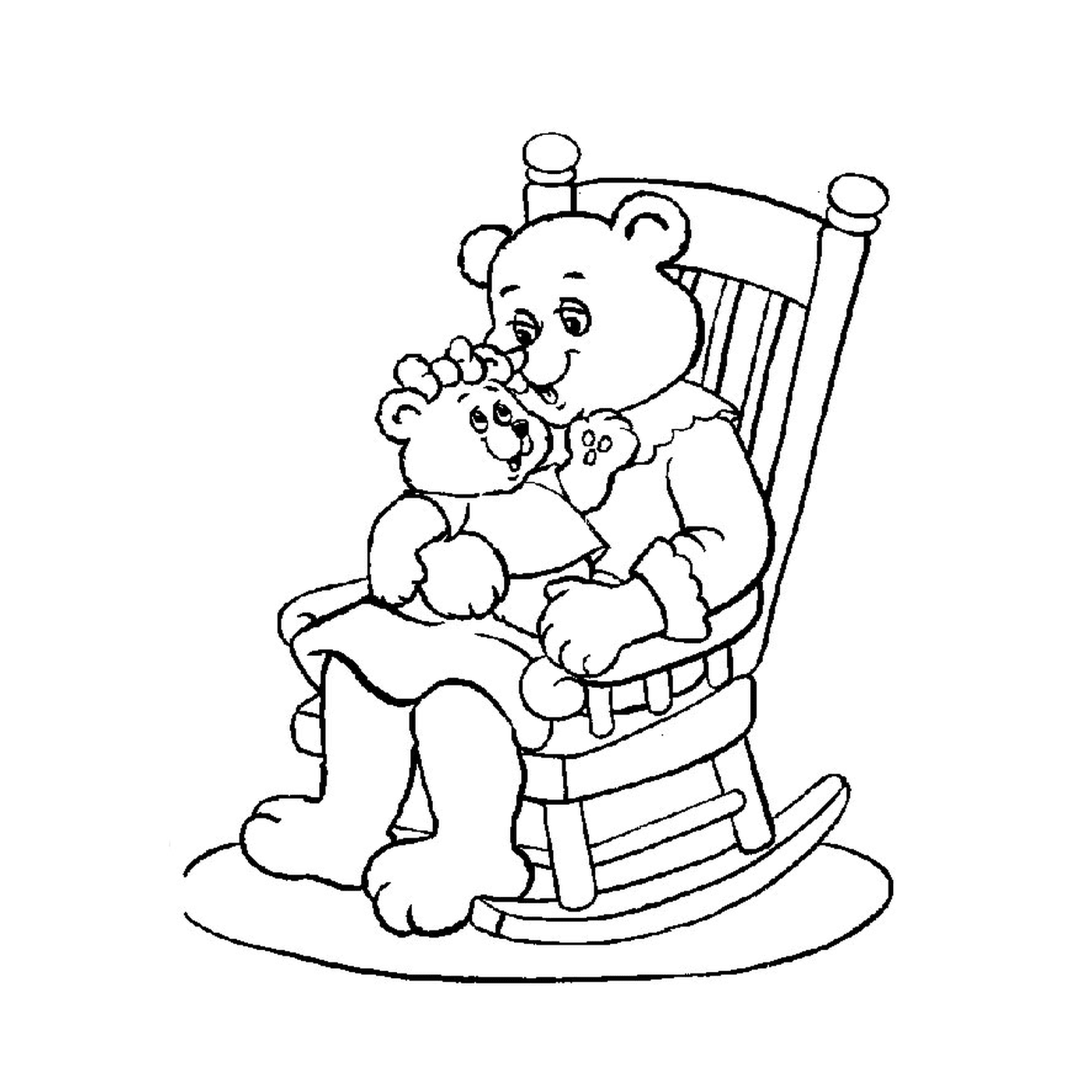  Oso sentado en una mecedora sosteniendo un oso 