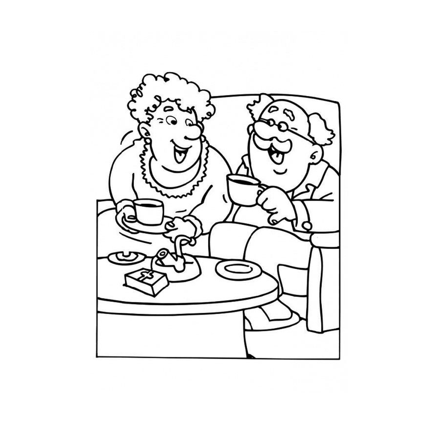  A man and a woman drinking tea 