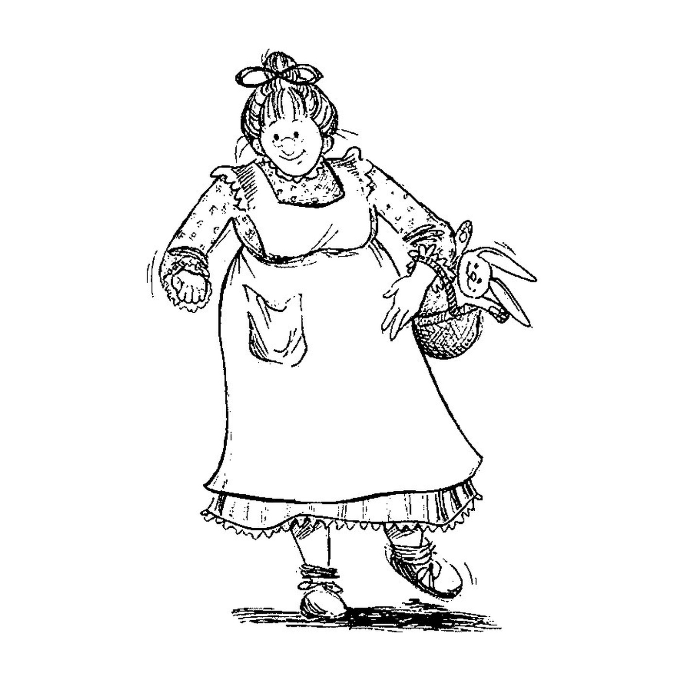  Eine alte Frau, die einen Korb hält 