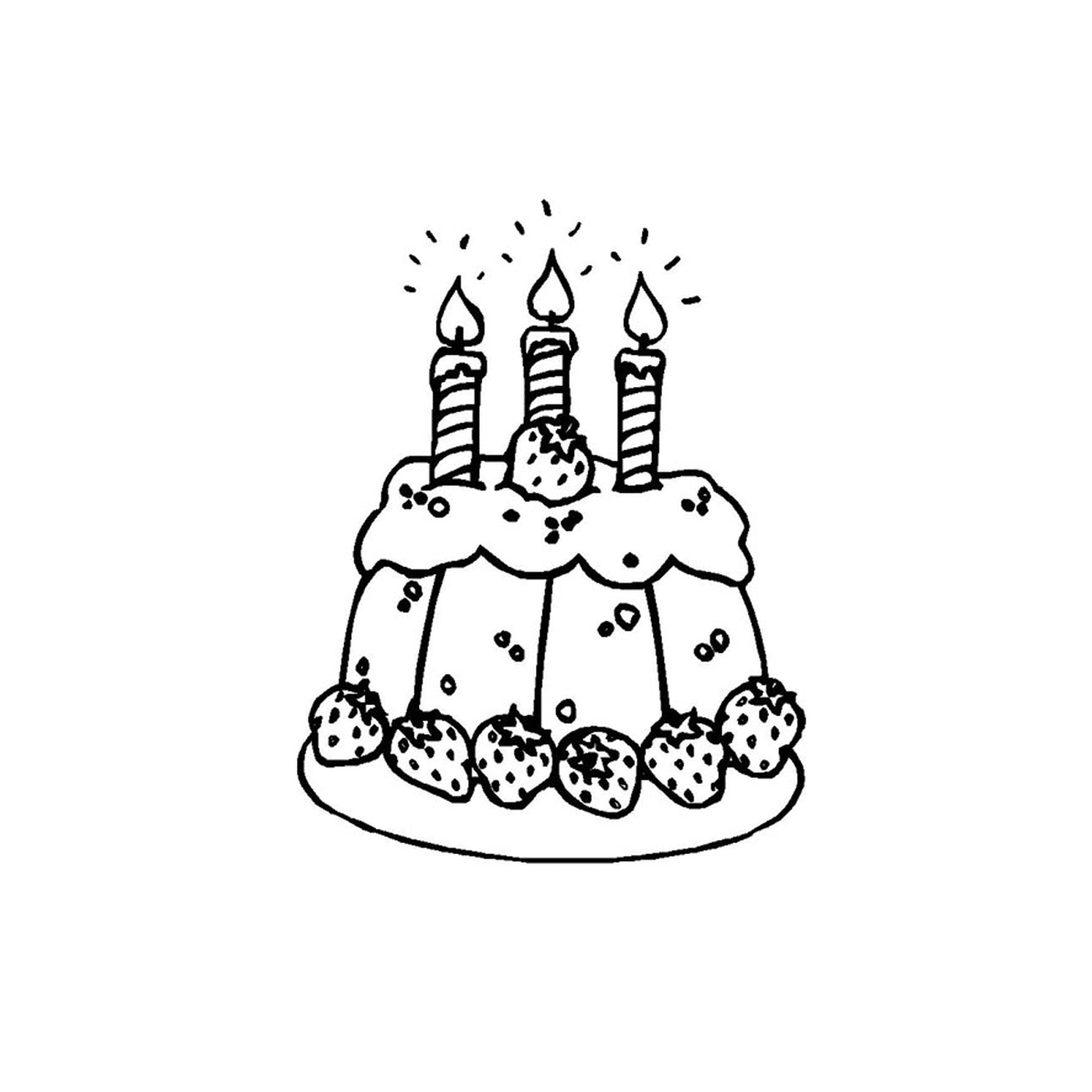  ein Kuchen mit drei Kerzen beleuchtet 