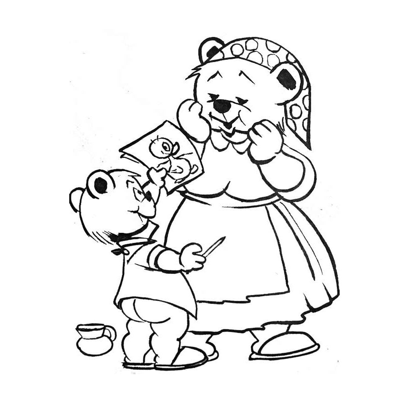  ein erwachsener Bär und ein Junge 
