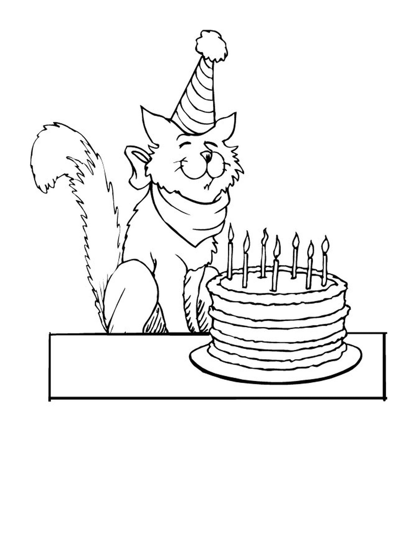  Кот, сидящий рядом с тортом со свечками 