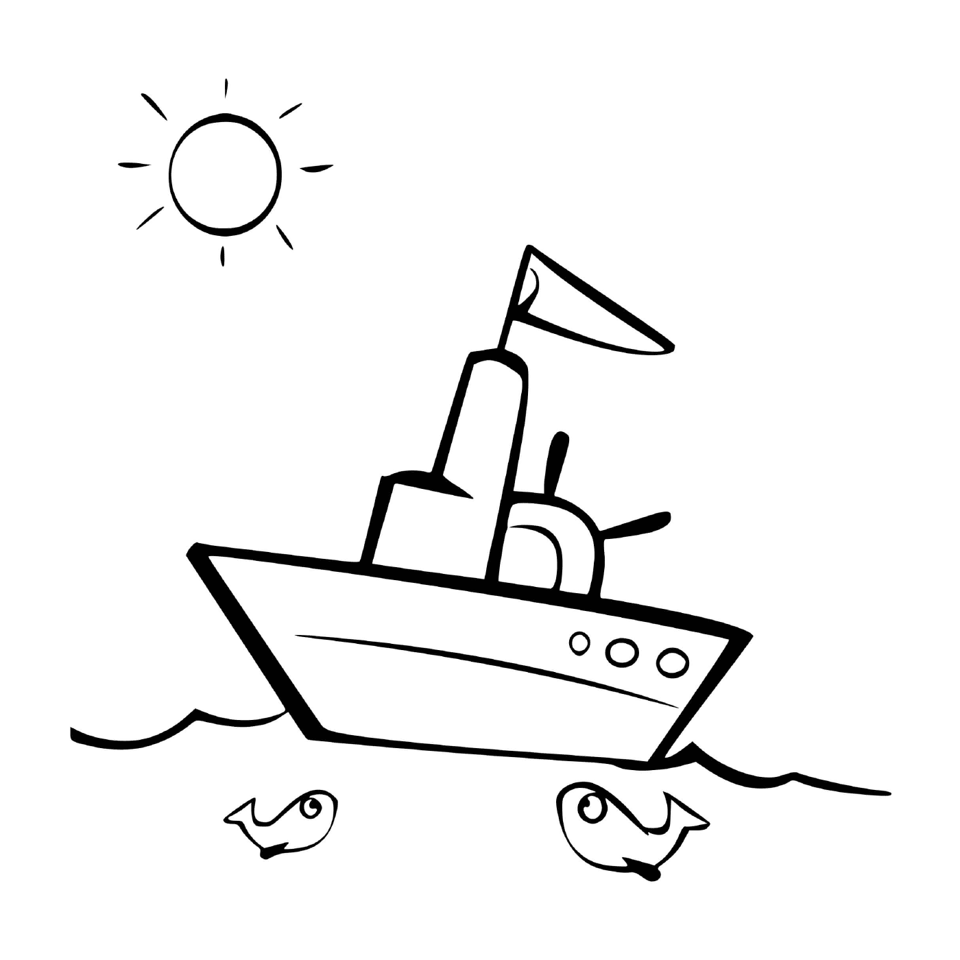  boat with fish and sun 
