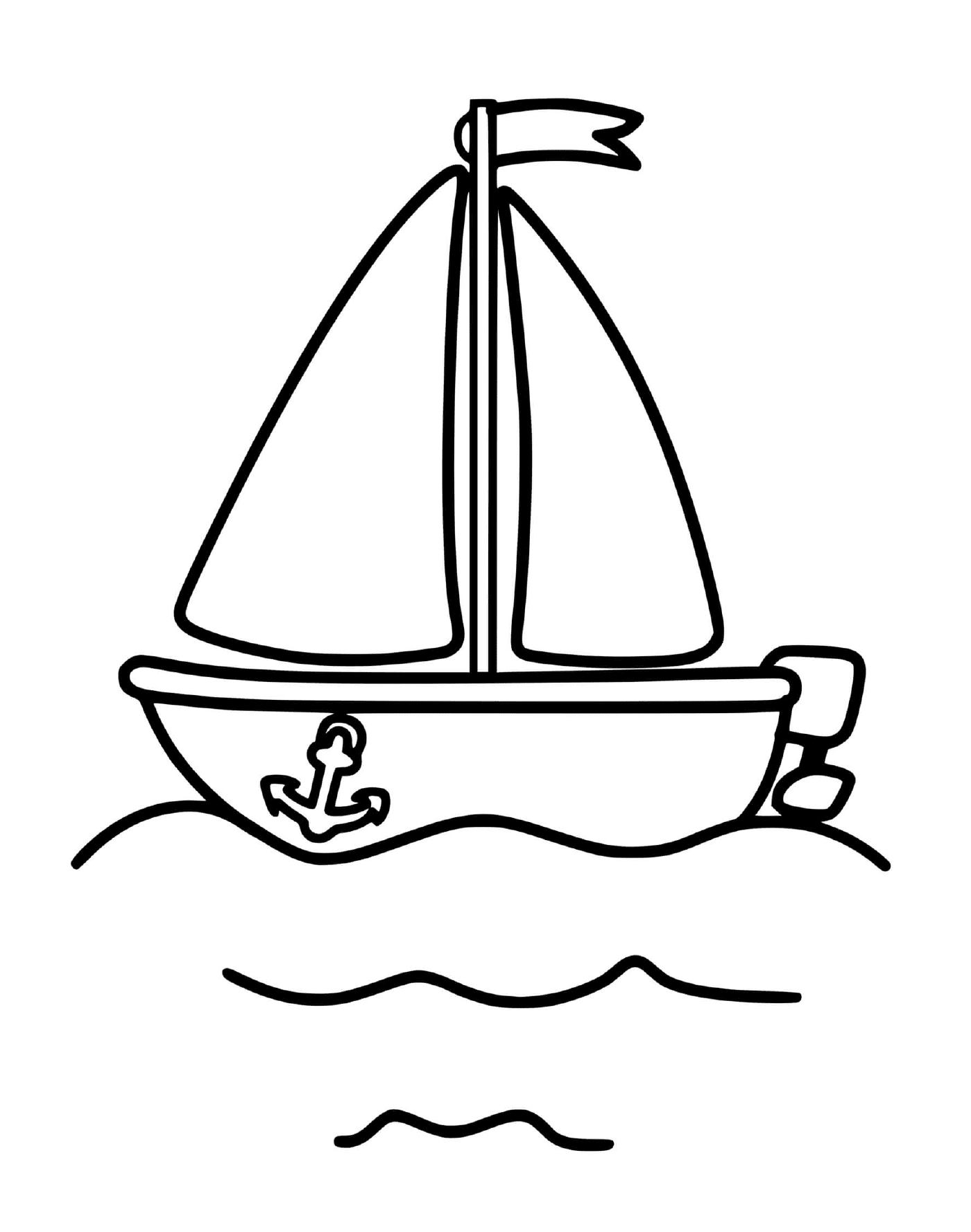  Ein Segelboot wird in einer Zeichnung gezeigt 