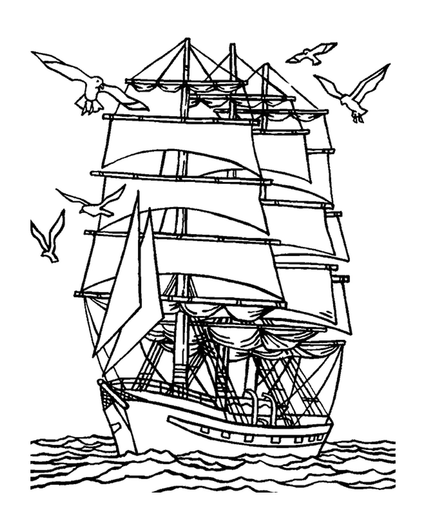  Ein Schiff nahe der Küste mit Möwen 