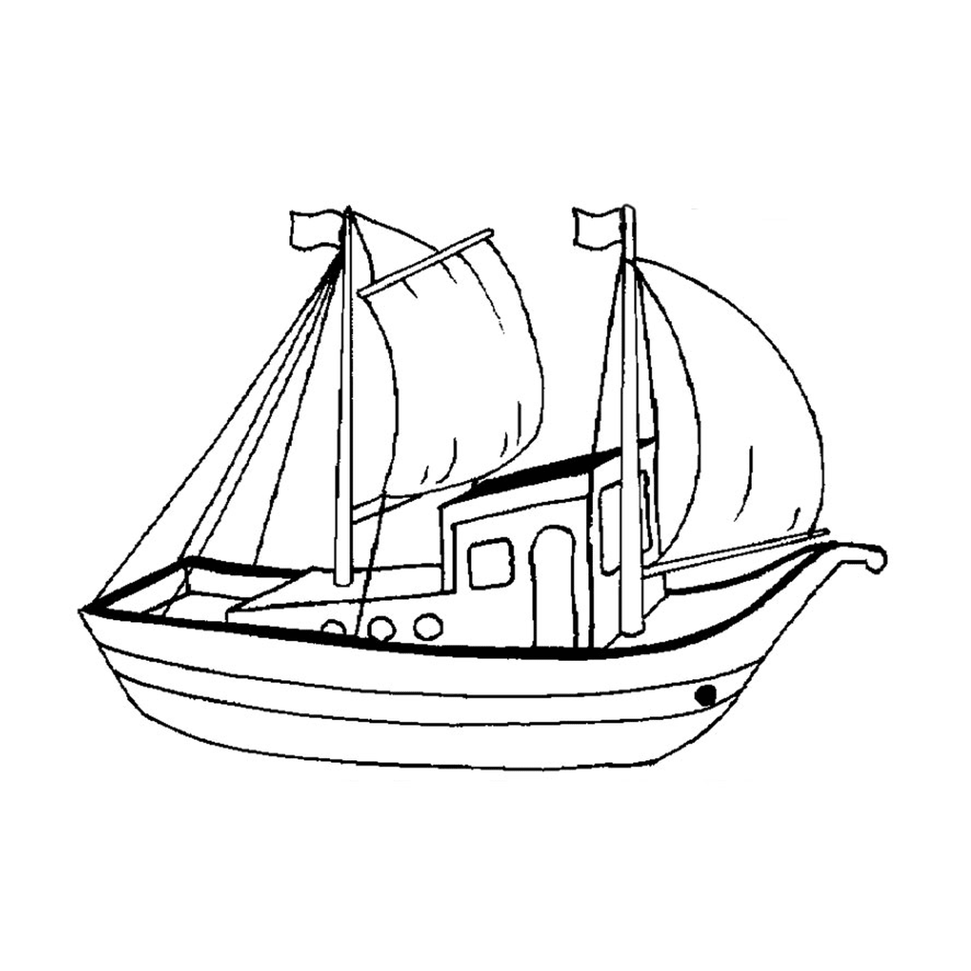  A fishing boat with a sail 