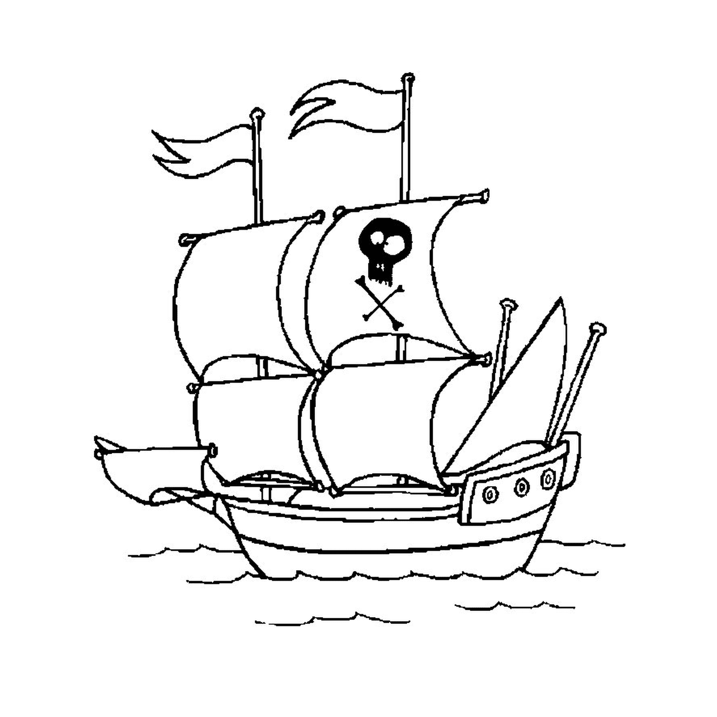  Un barco pirata con cabeza de muerte 