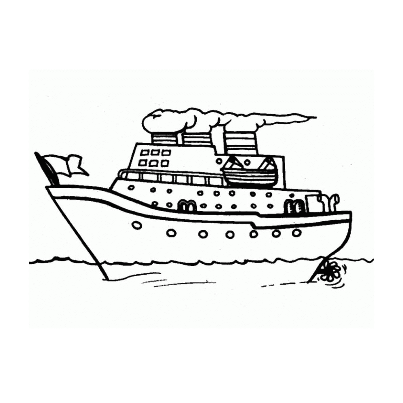  A cruise ship with smoke that escapes from the top 