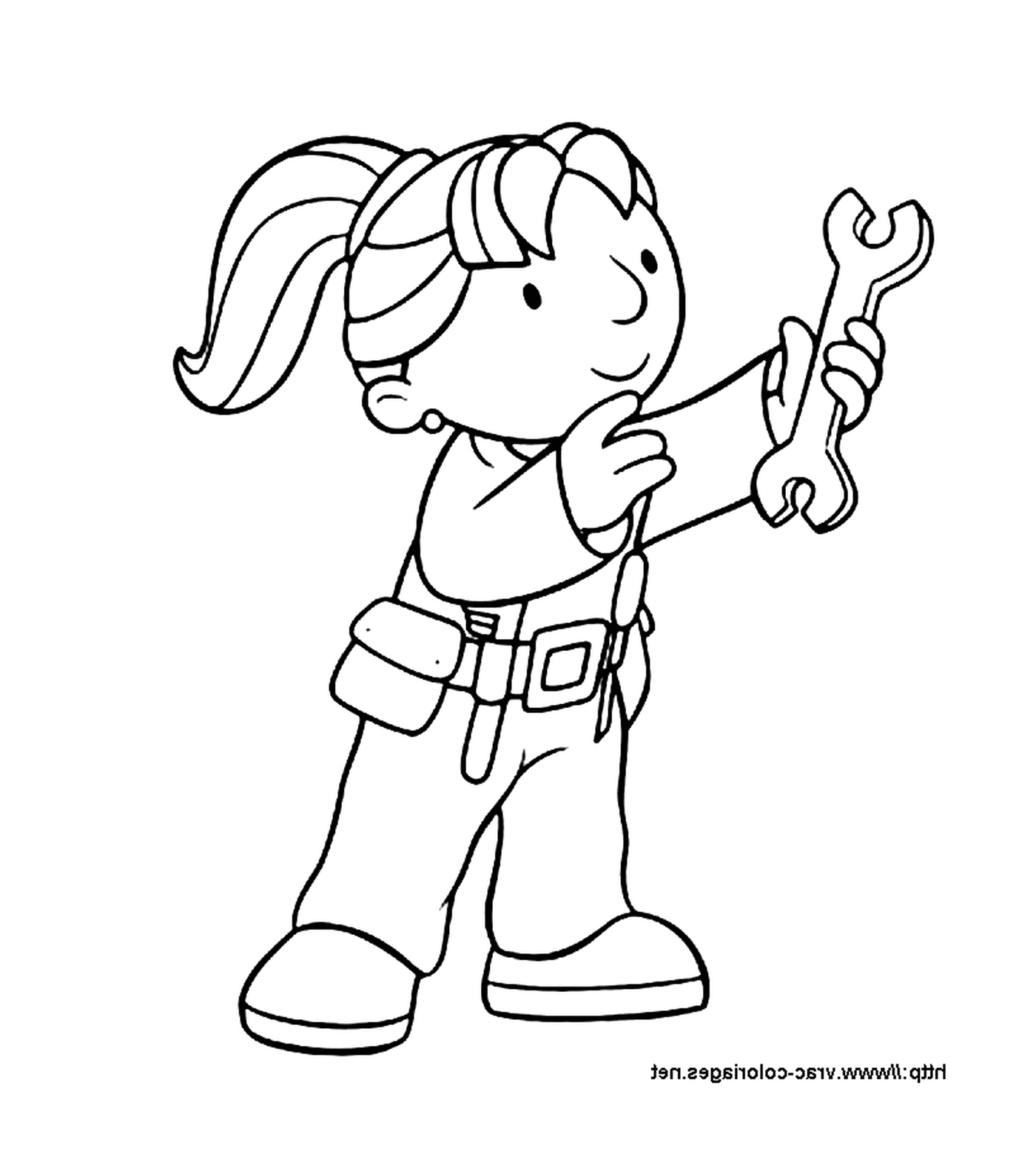  A woman holding a wrench 