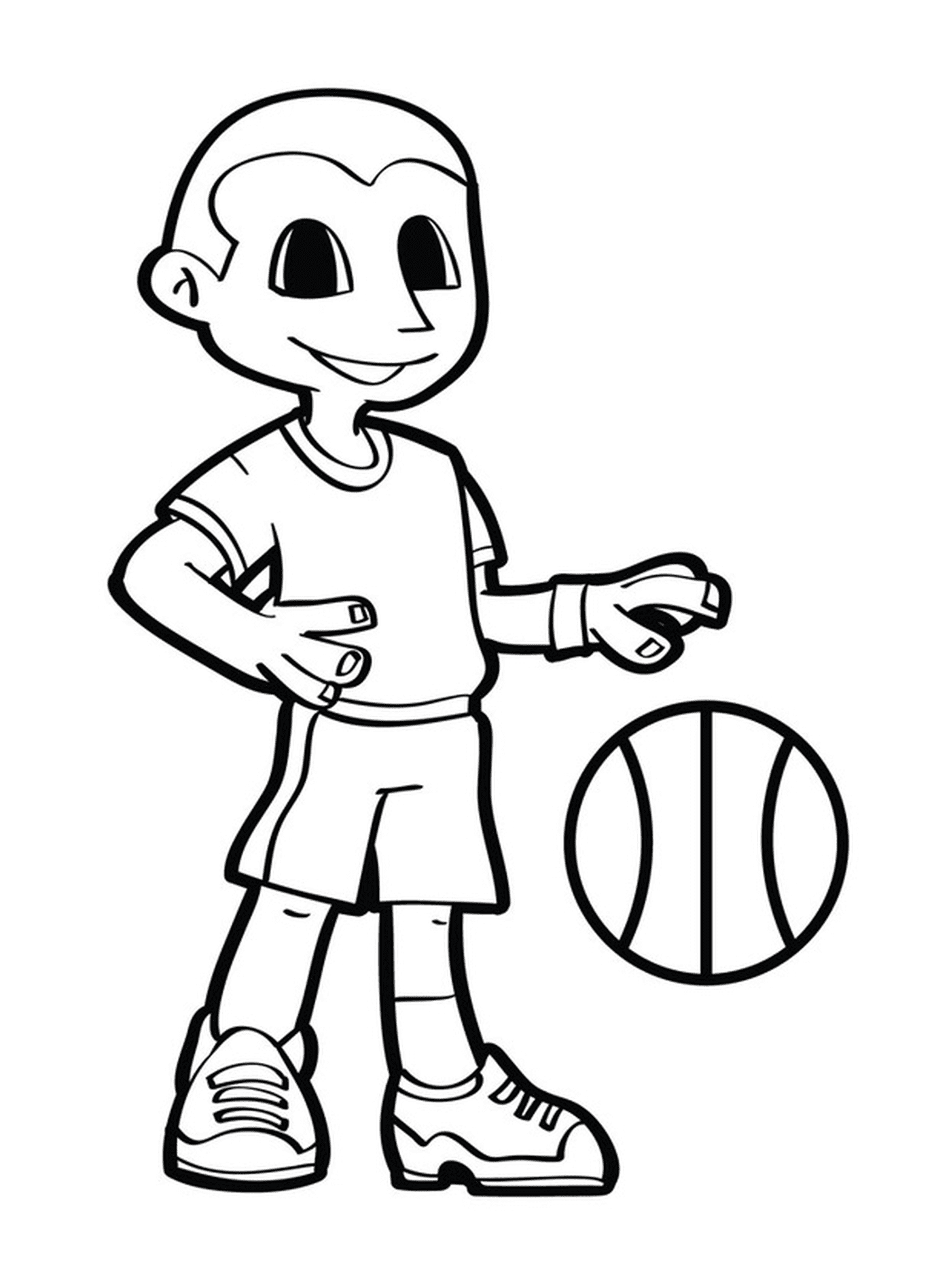  Спортивный мальчик играет в баскетбол 