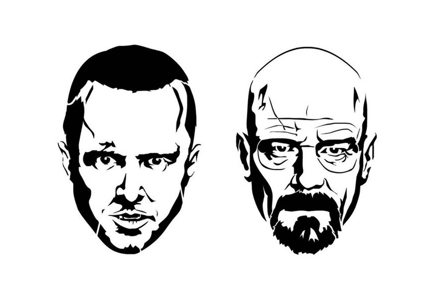 Two black and white images of Walter White and Jesse Pinkman from Breaking Bad 