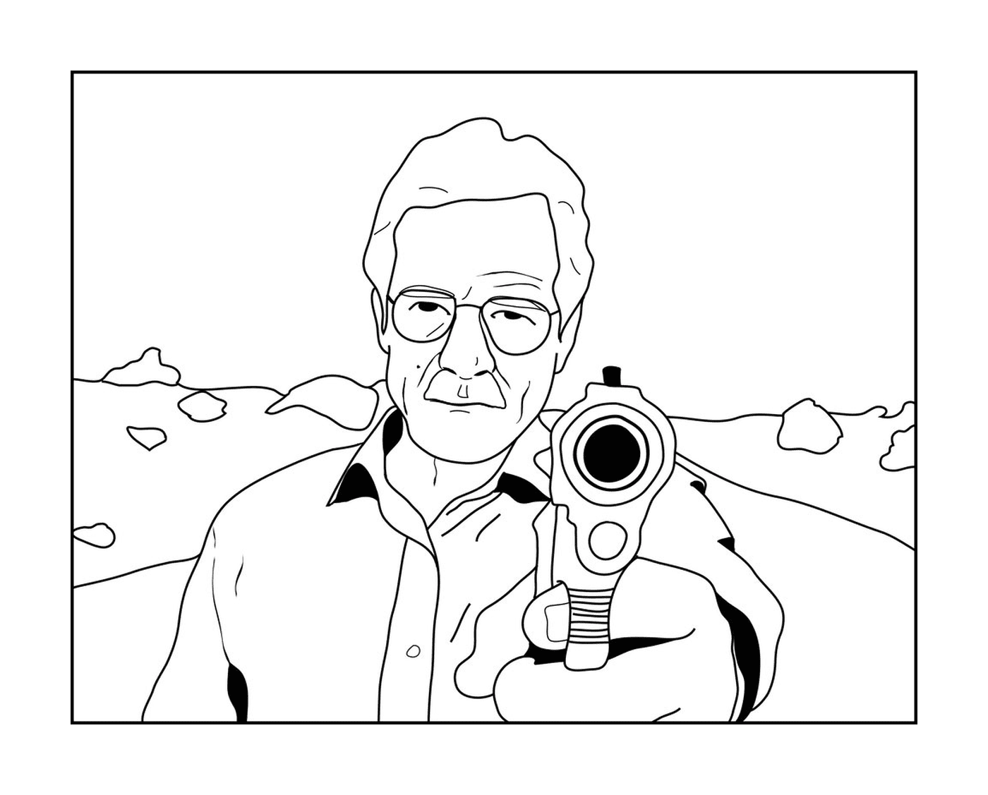  Пожилой мужчина с пистолетом 