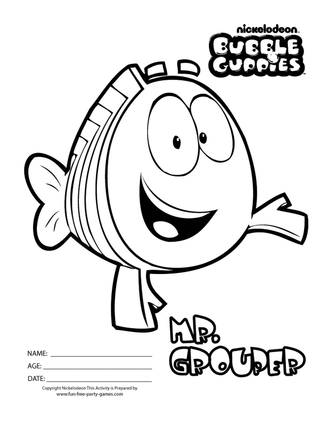  Herr Grouper des Bubble Guppies, ein animierter Fisch 