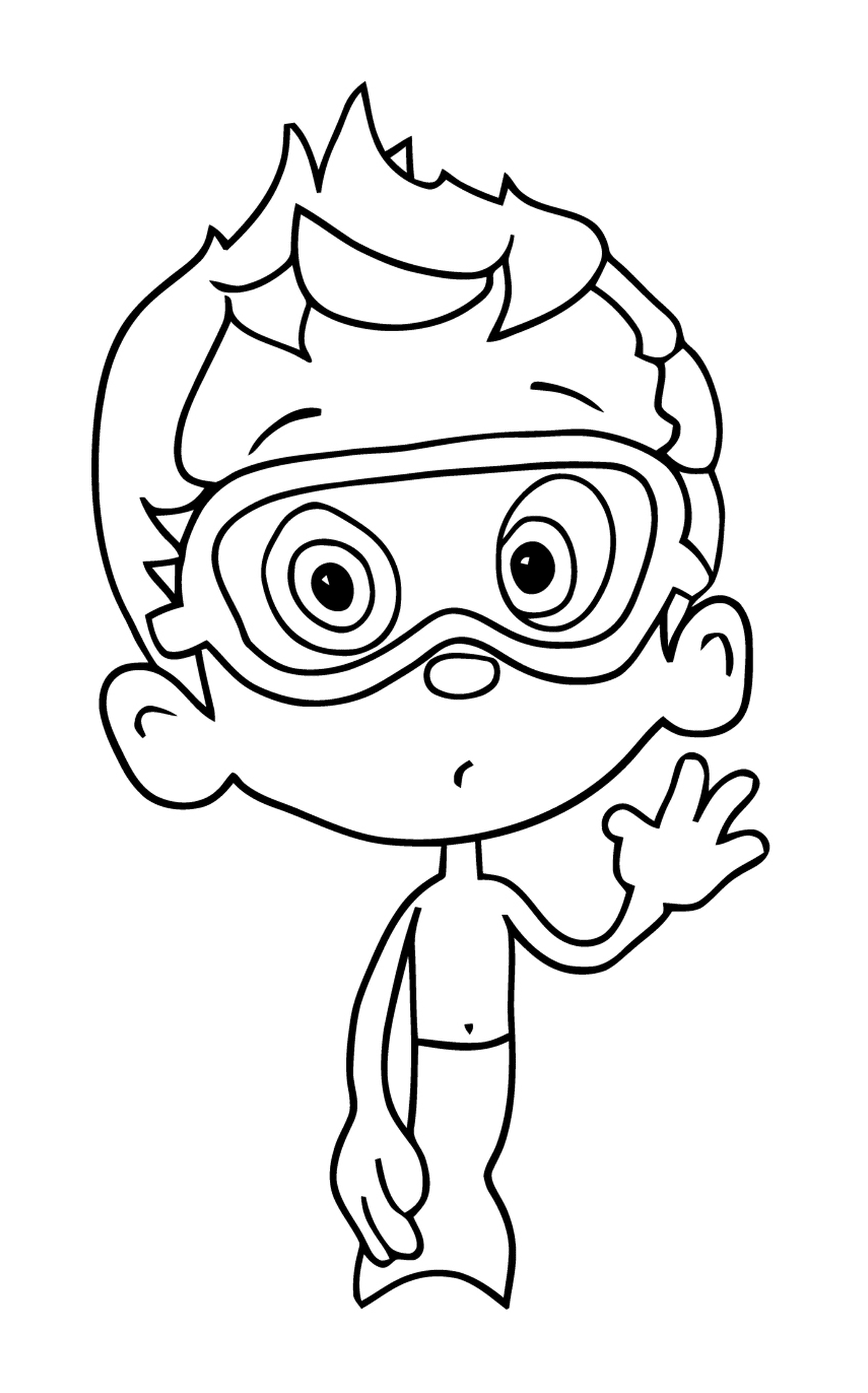  Ein Junge trägt eine Tauchbrille 