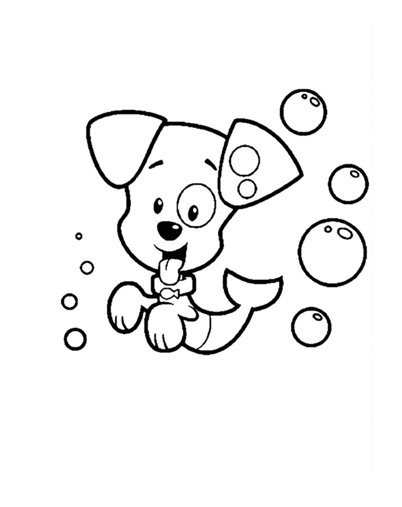  Un cane circondato da bolle 