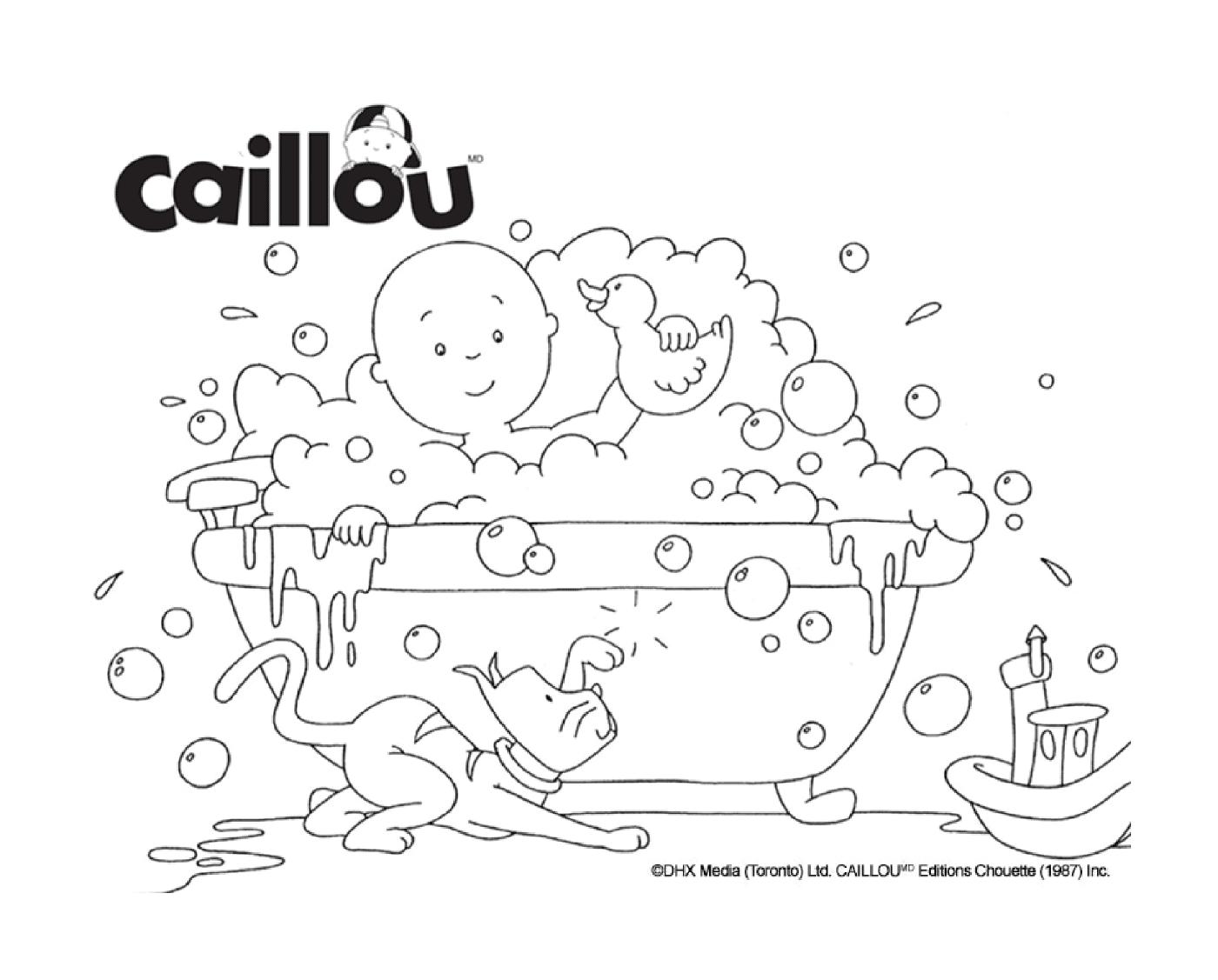  A foaming bath with Caillou and his toys 