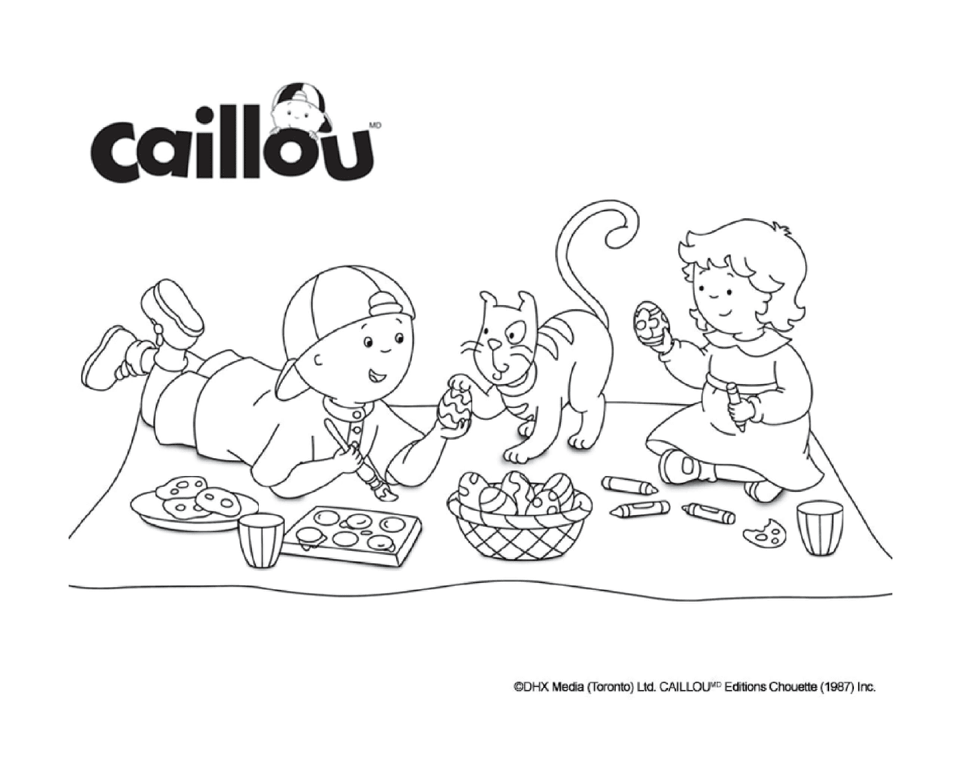  Caillou and Moussline prepare Easter eggs 
