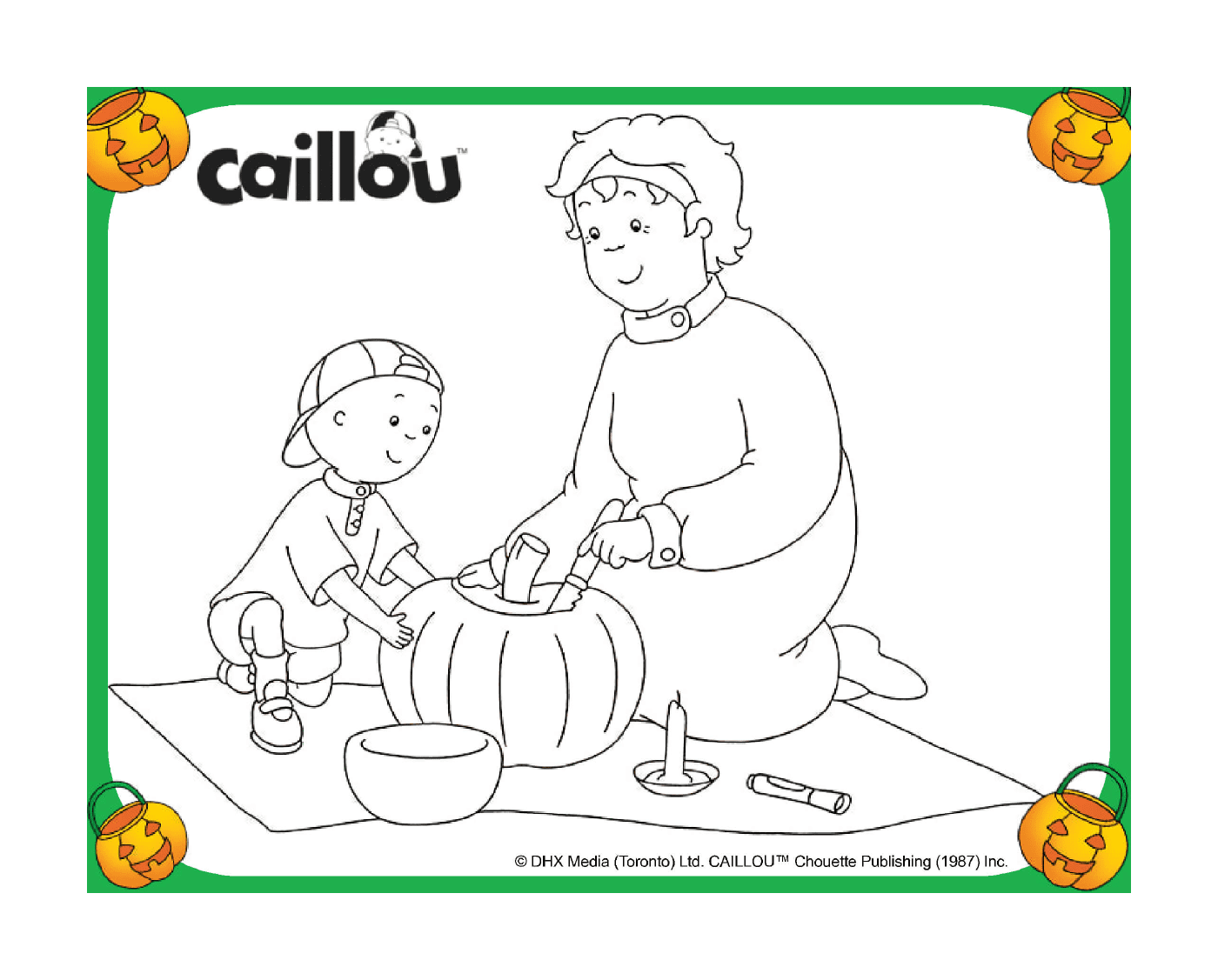 Grandma cuts a pumpkin with Caillou 
