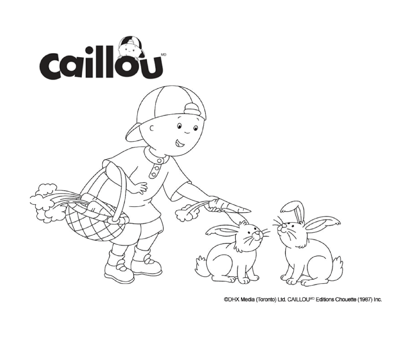  Caillou gives carrots to rabbits 