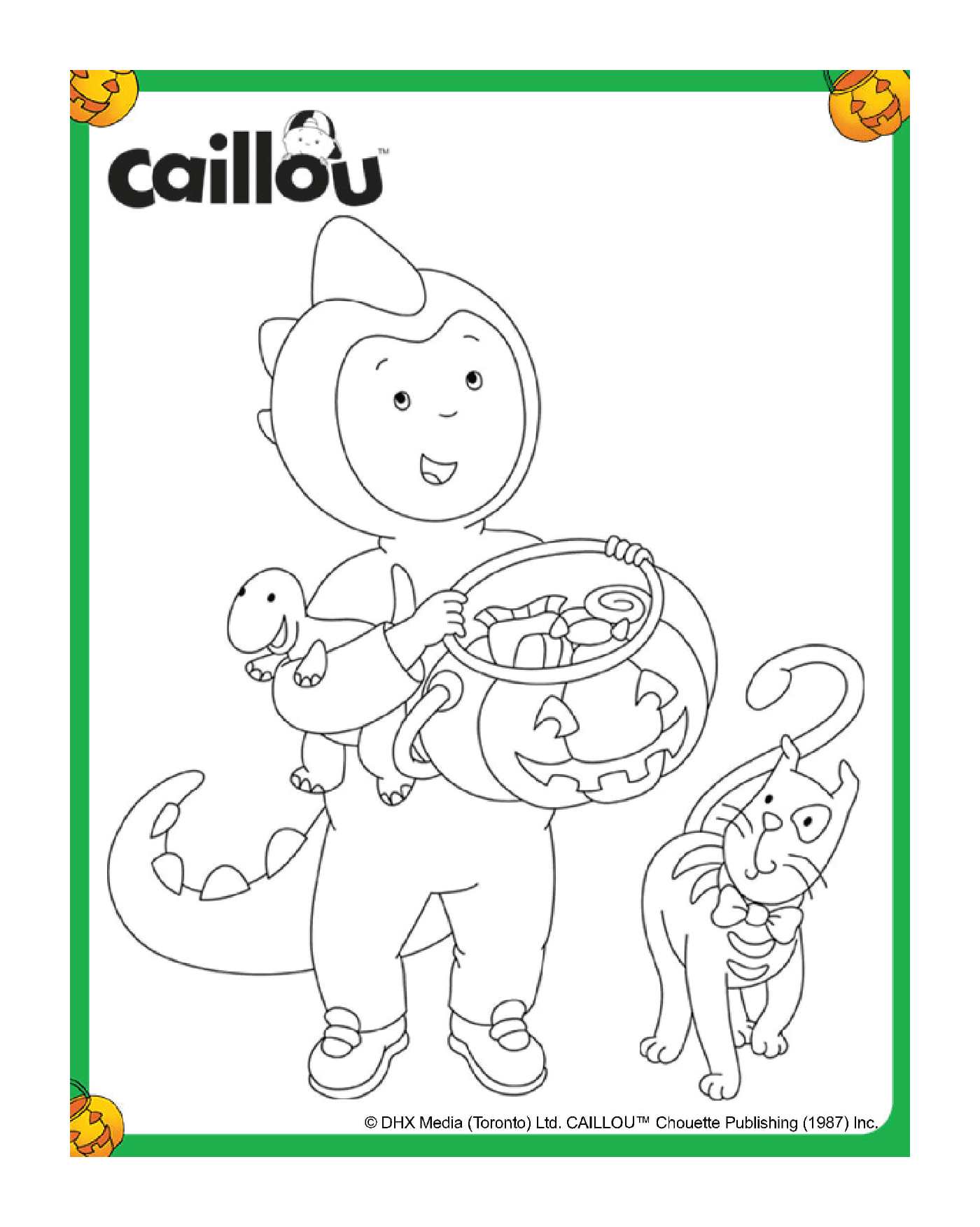  Caillou als Dinosaurier für Halloween verkleidet 
