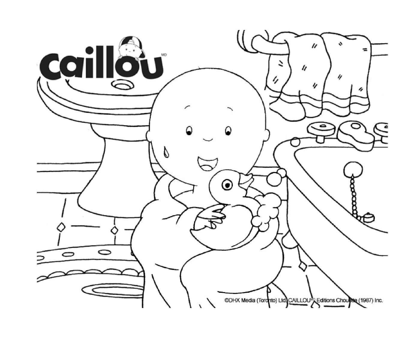  Caillou takes his bath with his duck 