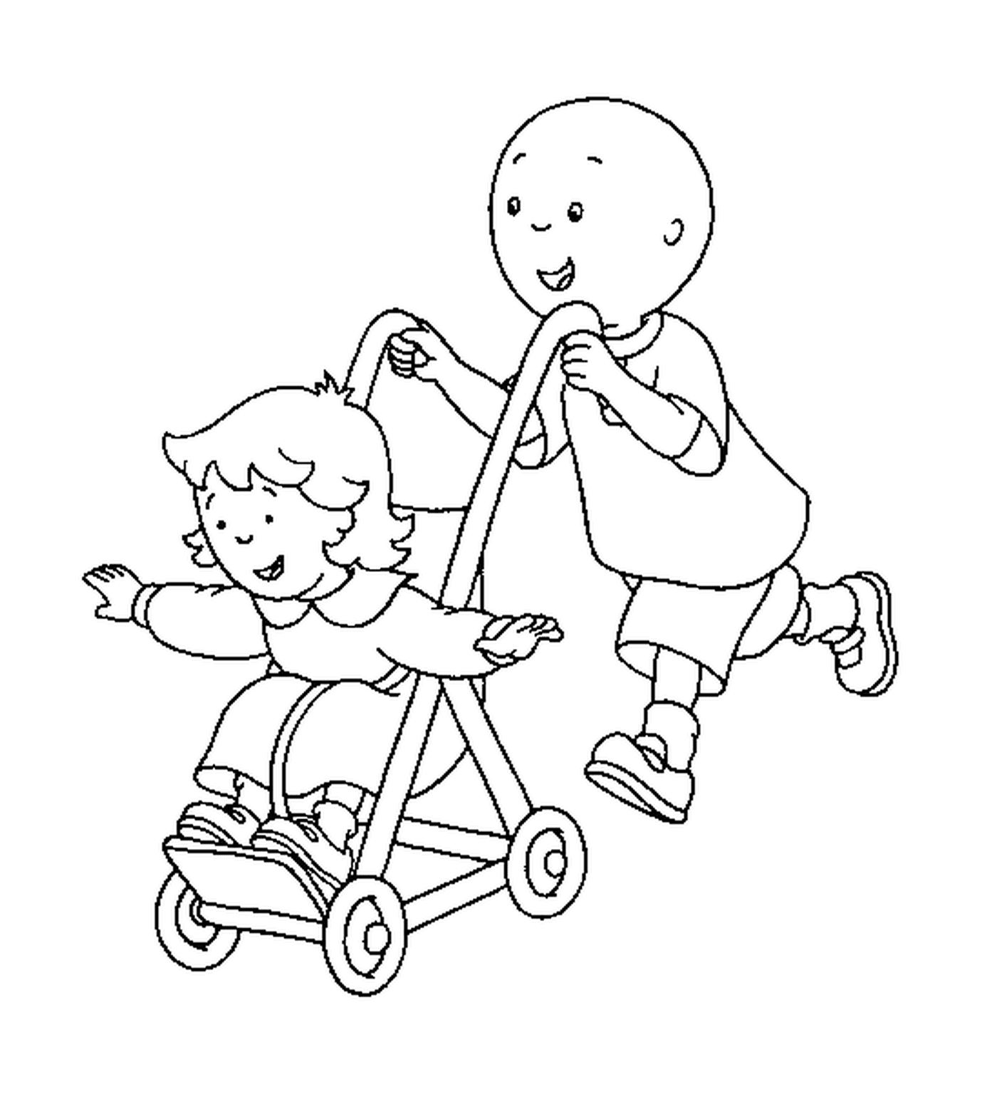  Caillou and Moussline laugh and play together 