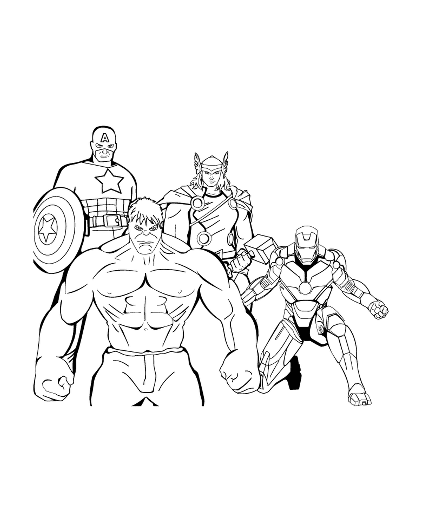  eine Gruppe von Superhelden, die nebeneinander stehen 