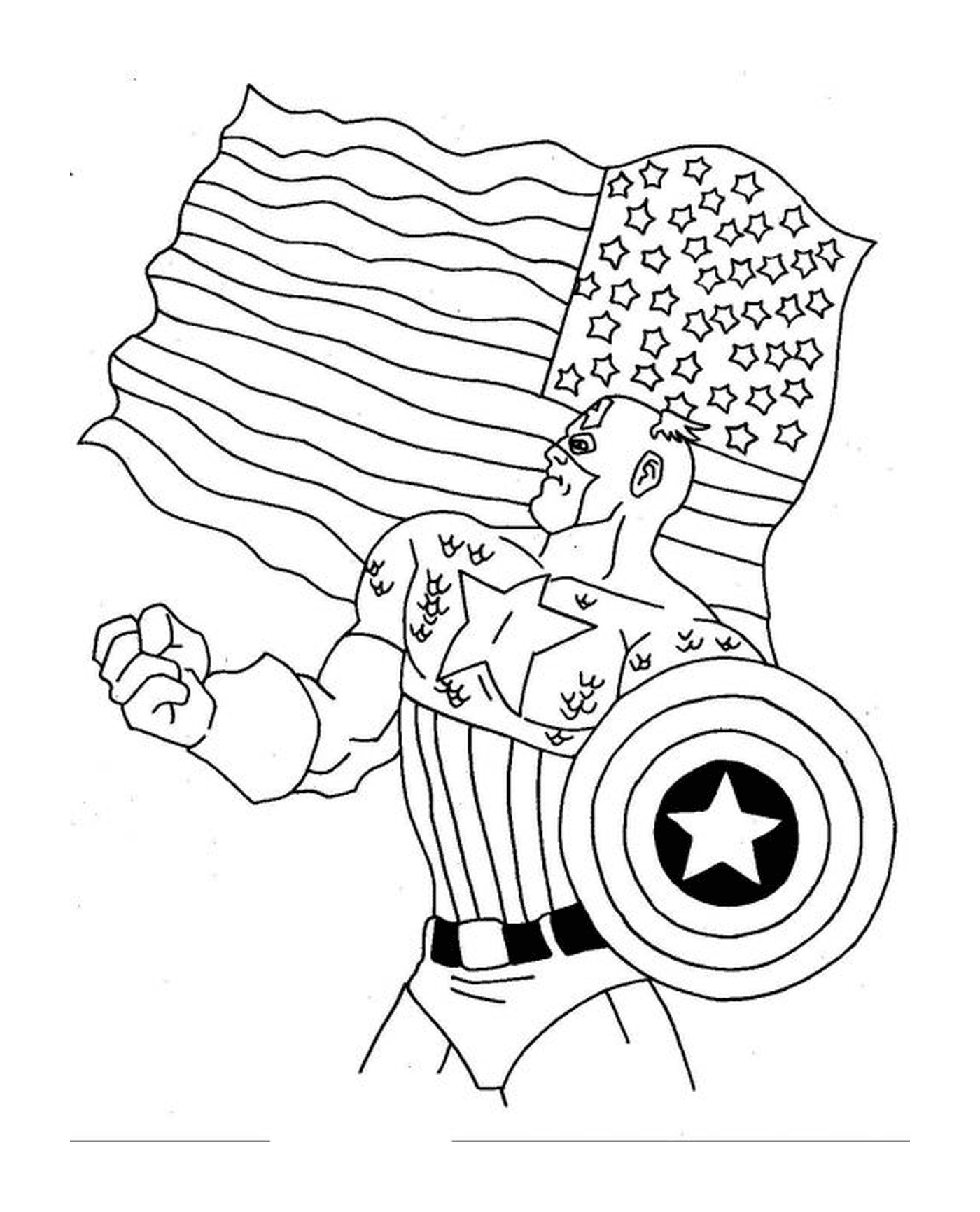  Capitán América con una bandera americana 