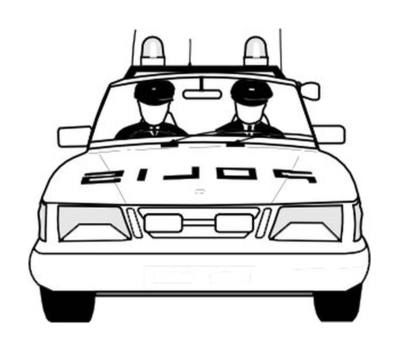  Polizeiwagen, zwei Offiziere hinten 
