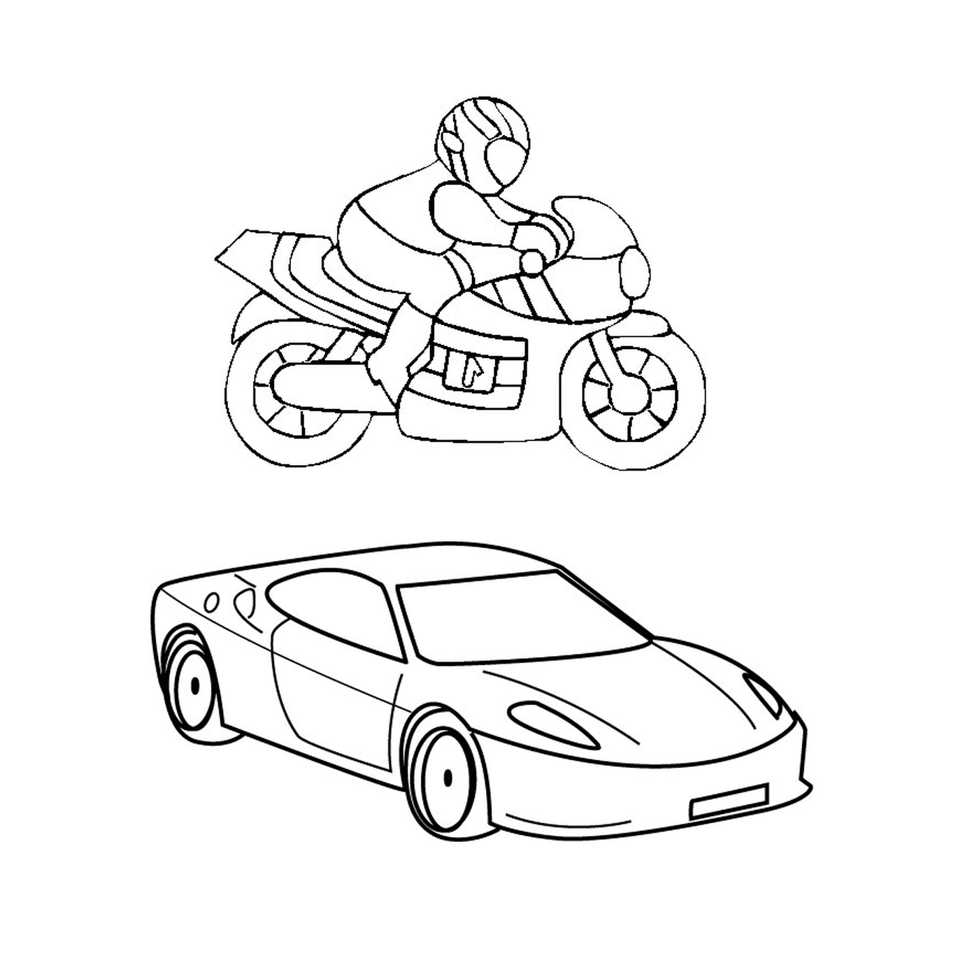  Motorcycle and car, no one on motorcycle 