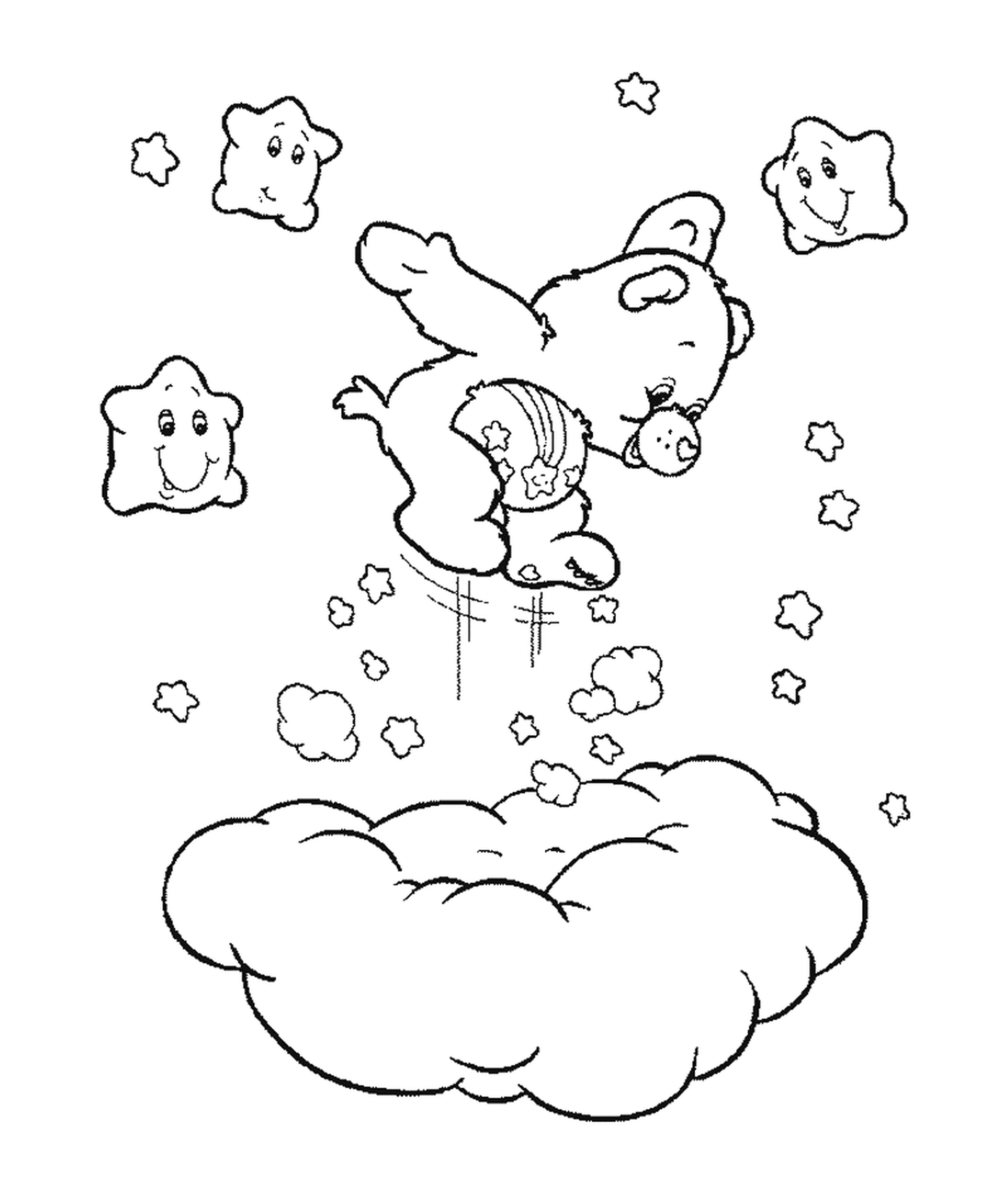  Ein Bisounour springt über eine Wolke 