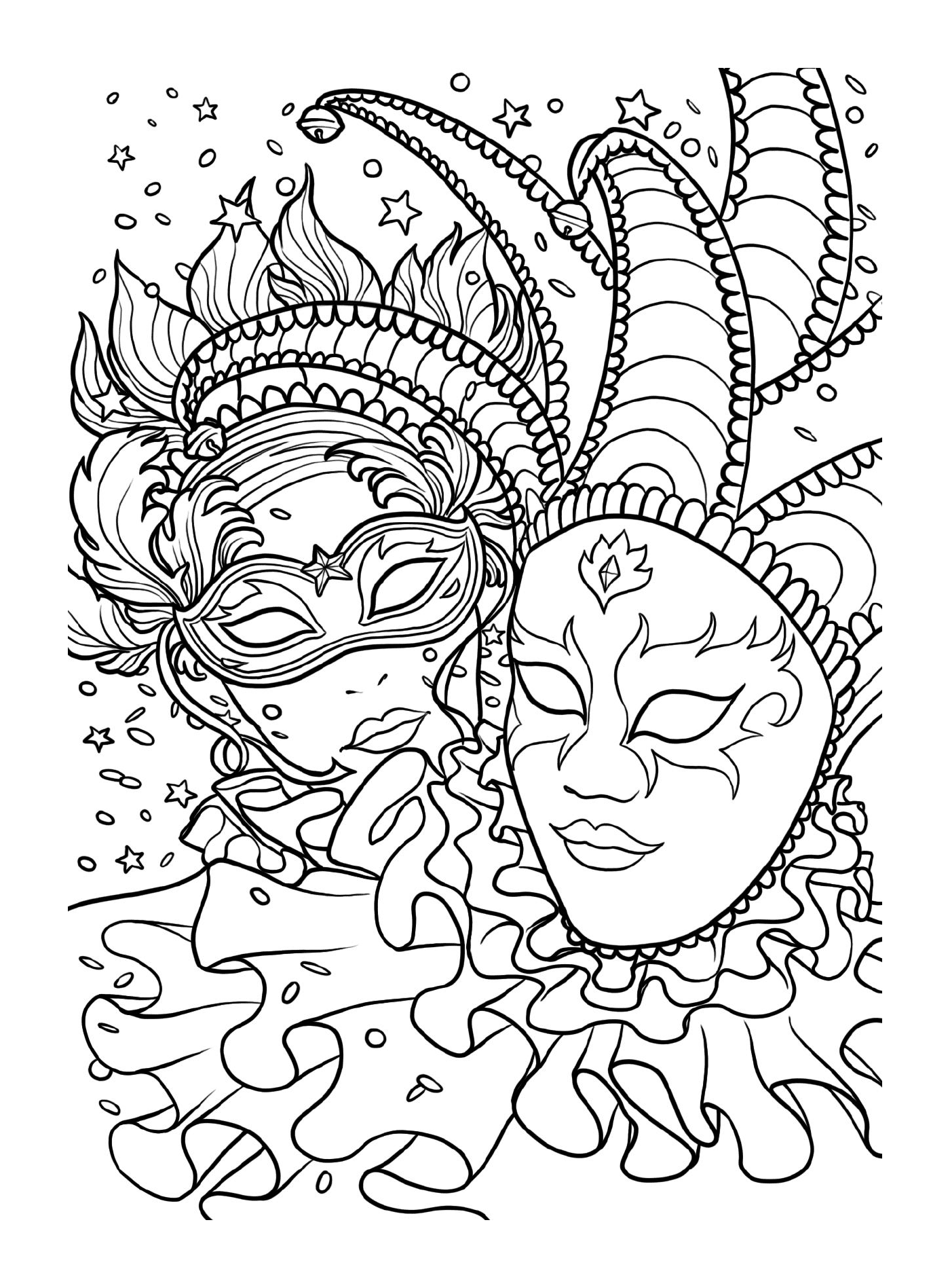  Carnival masks, couple of people wearing masks 