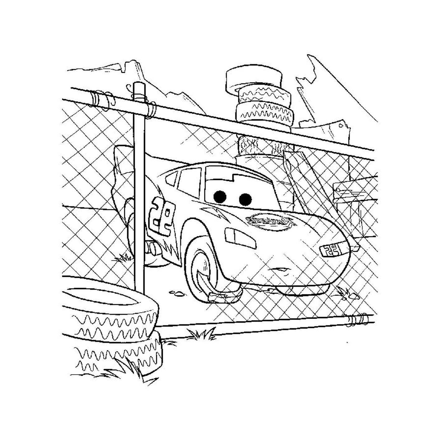  A car in a fenced area 