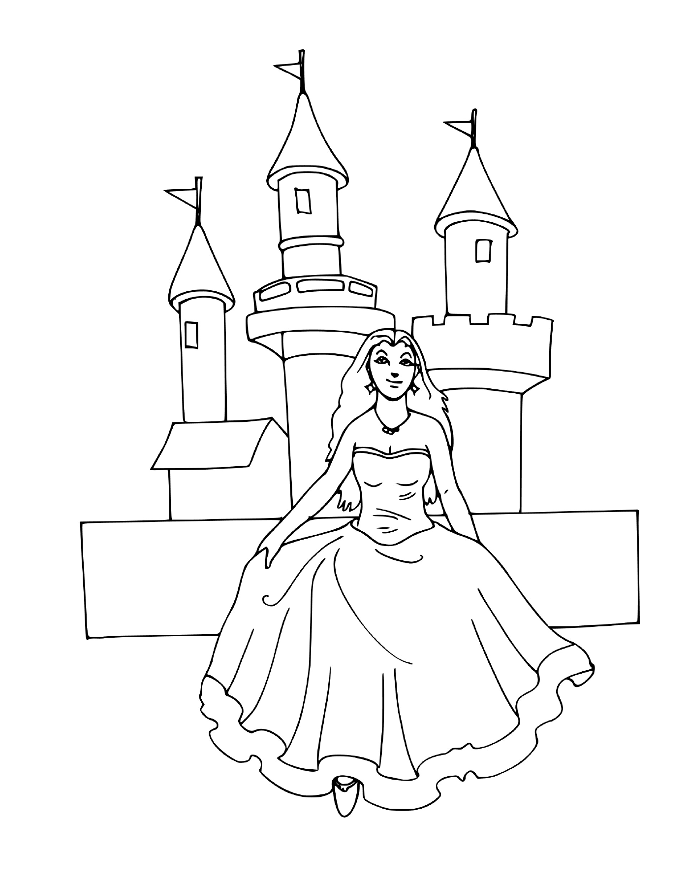  Una mujer sentada frente a un castillo de la princesa Disney 