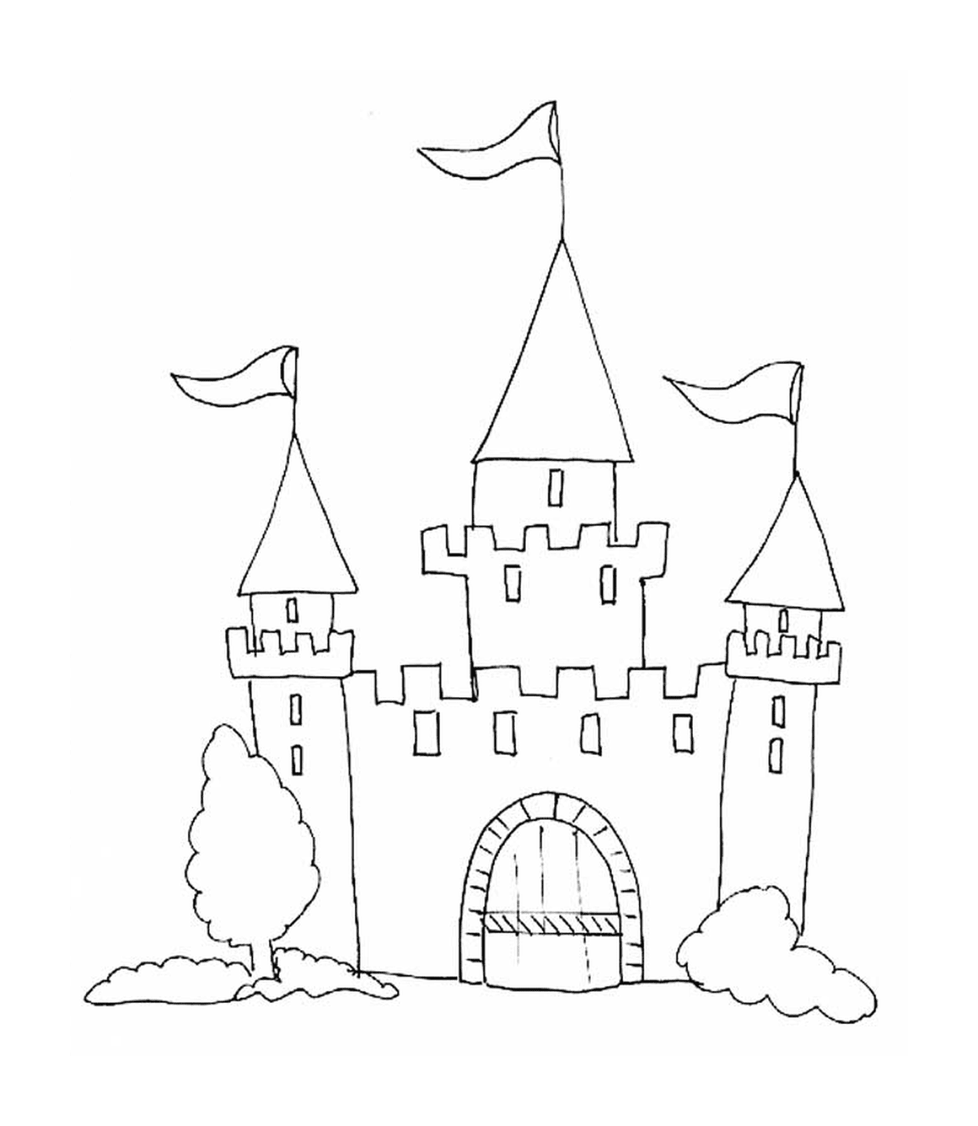  Ein Schloss mit Bäumen im Hintergrund 