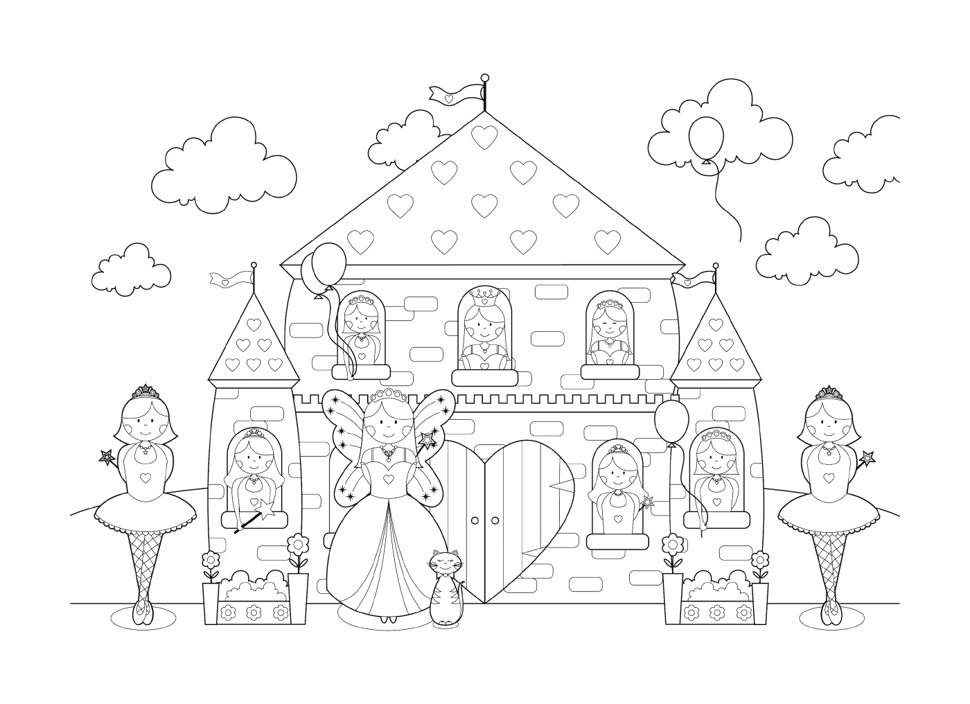  A castle with the whole family of princesses 