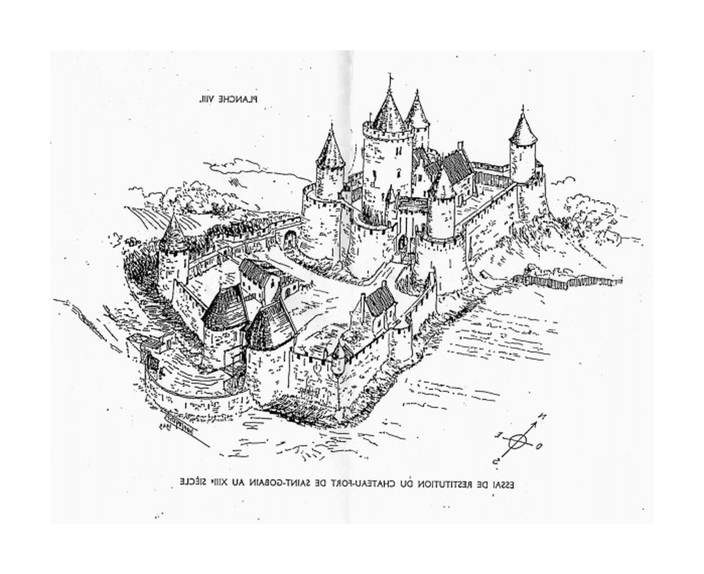  Замок Средневековья, расположенный в XIV веке в Сен-Гобаине 