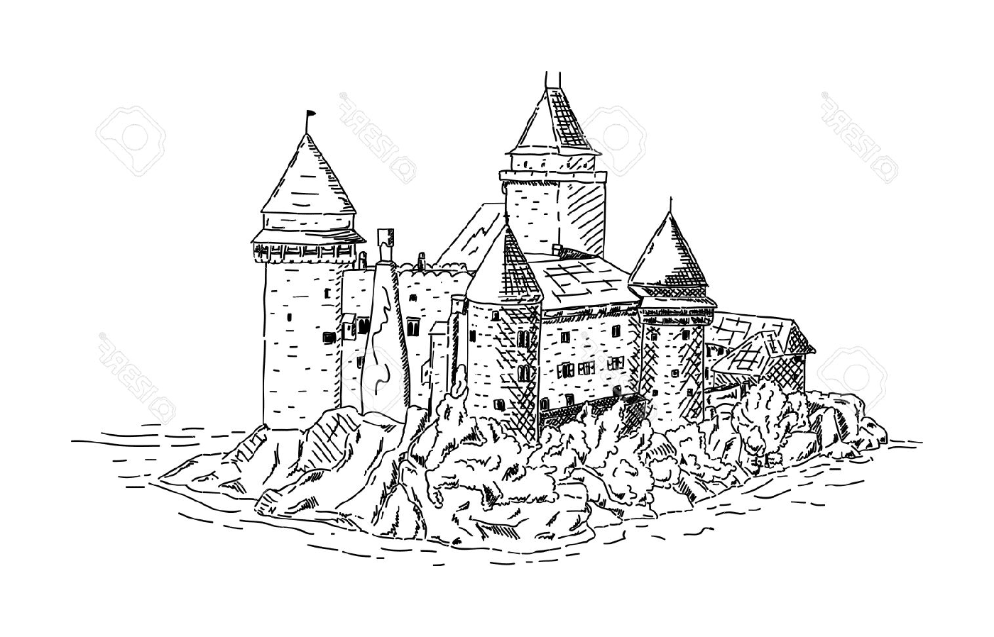  Eine mittelalterliche Burg in der Nähe des Meeres 