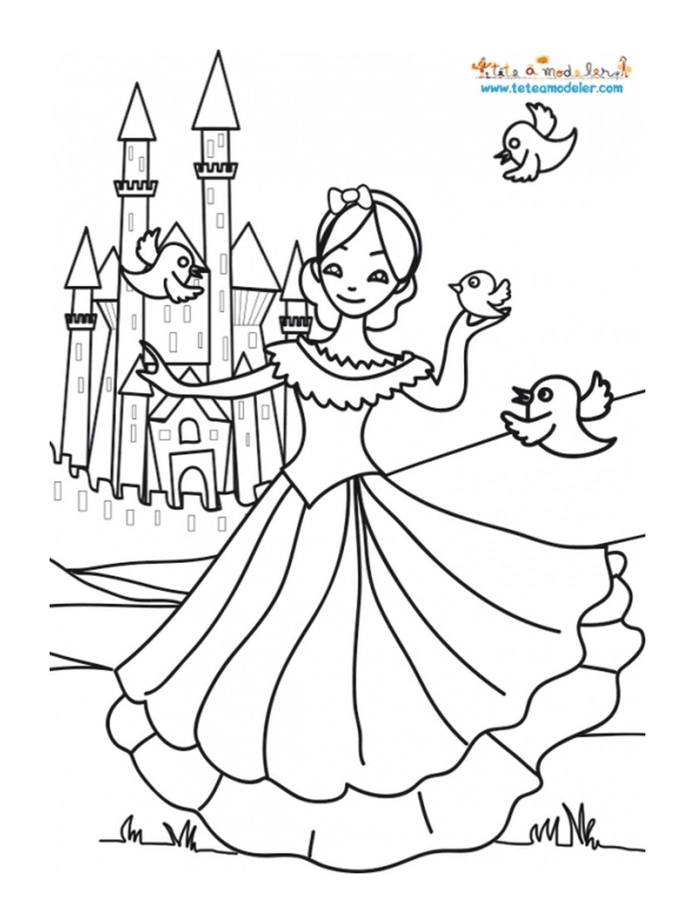 A girl in front of a castle, like a princess 