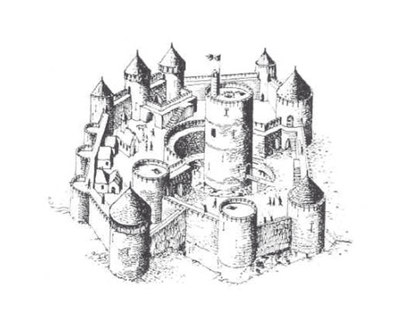  A medieval castle with many towers 