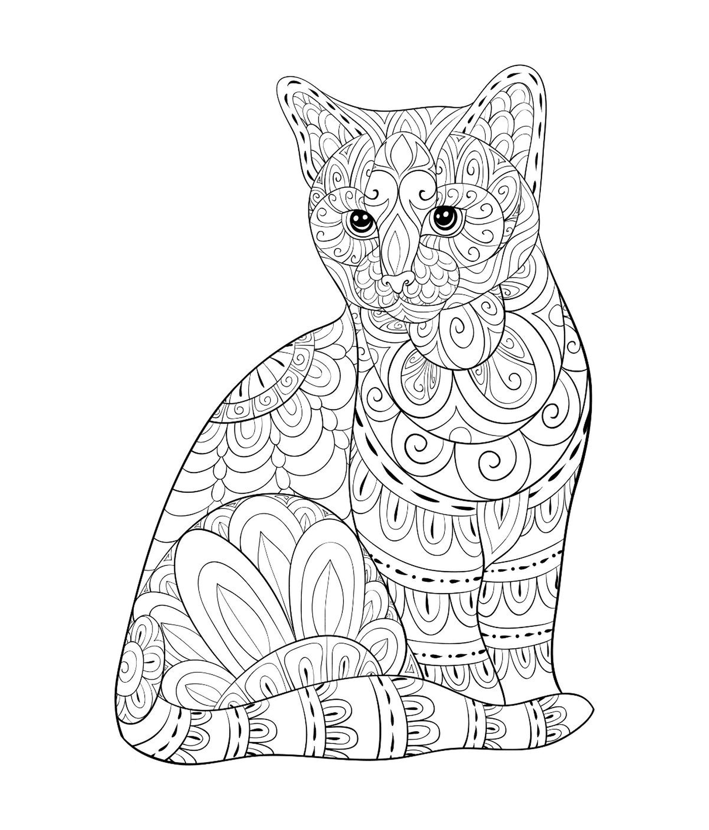  A cat with zentangle patterns sitting on the floor 