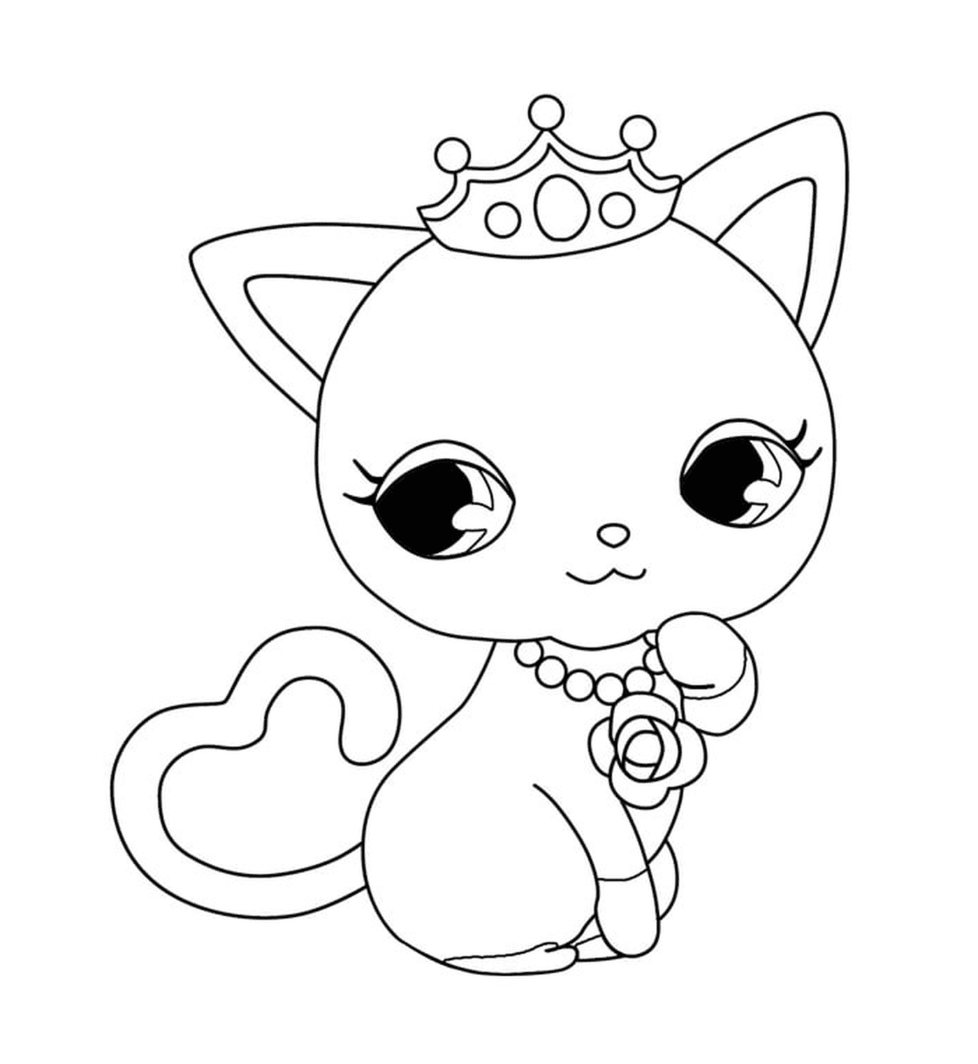  Una princesa kawaii gato con una corona en la cabeza 