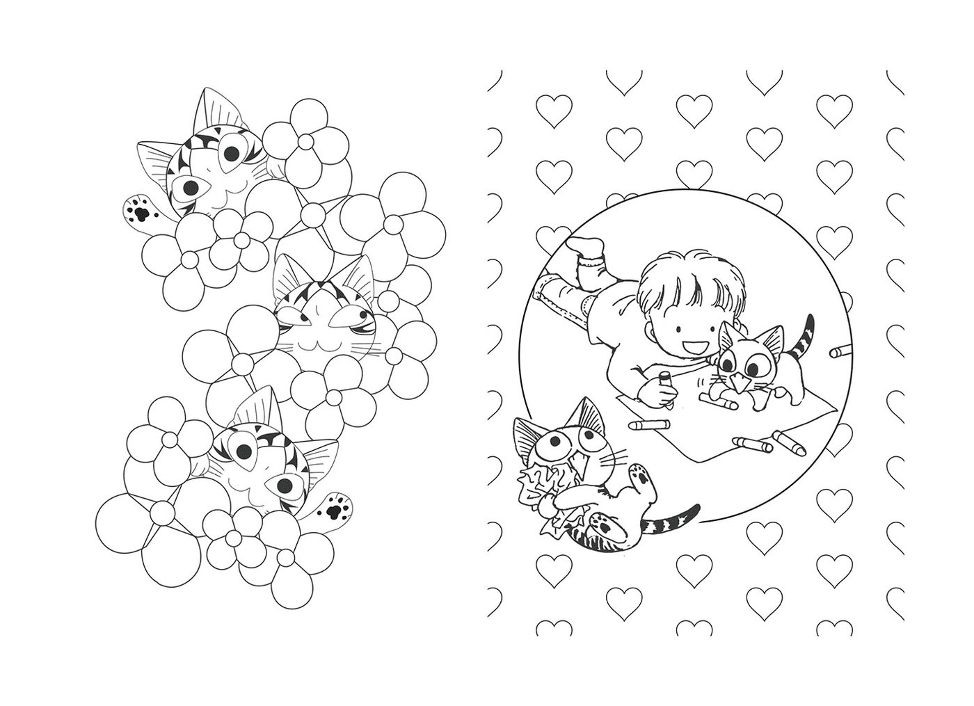  A coloring board with a Chinese cat and a dog 