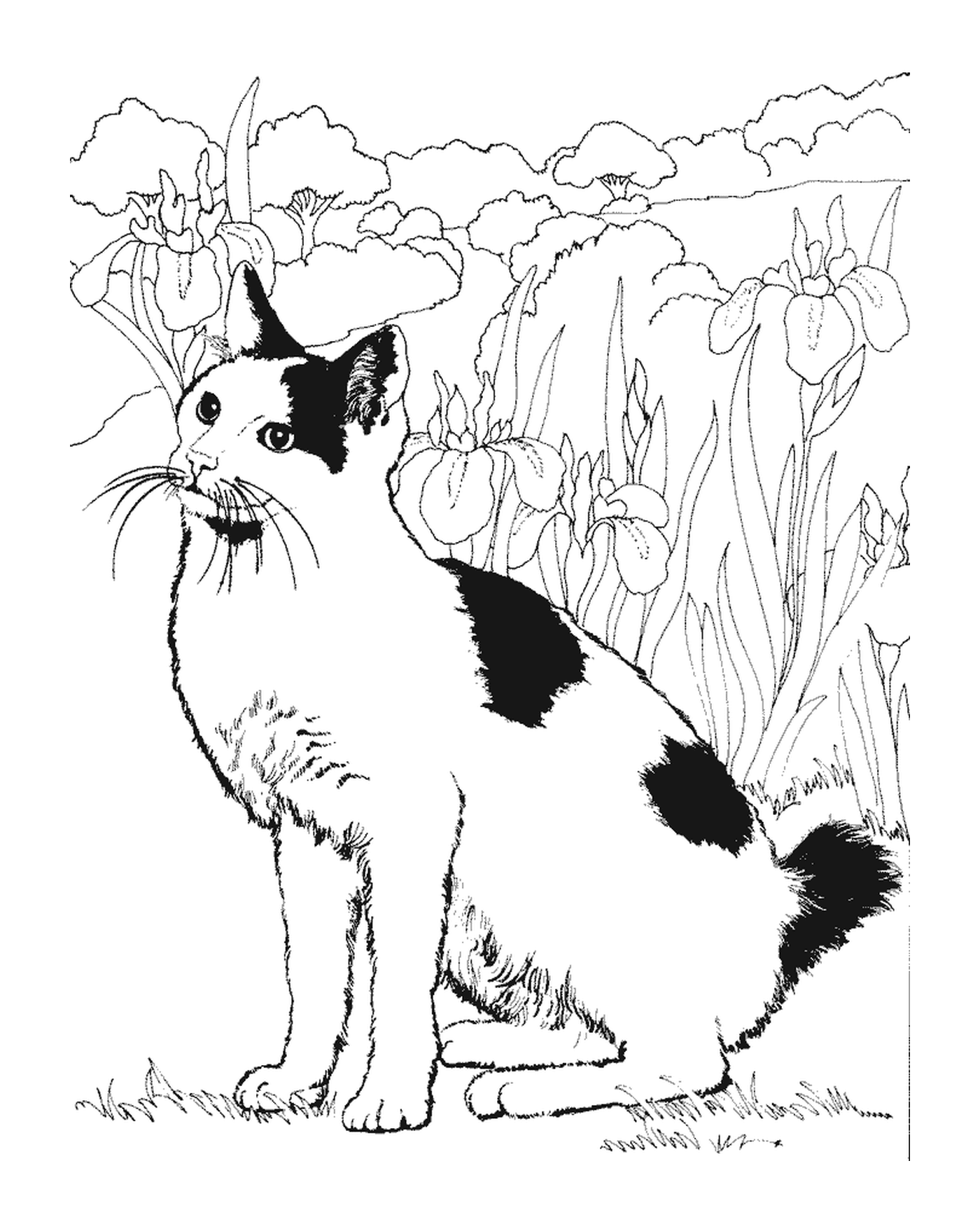  A cat in the garden with flowers 