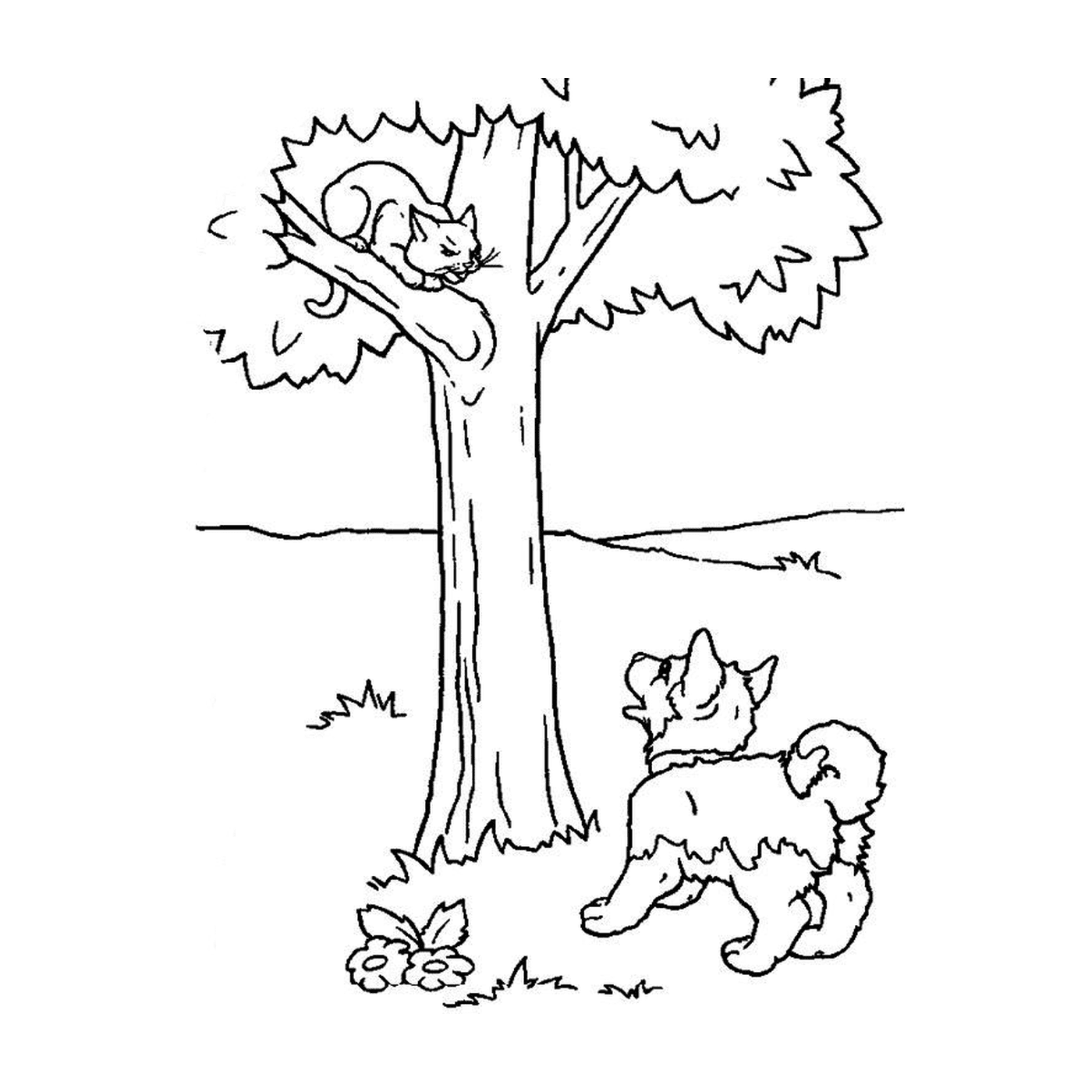  Ein Welpe und ein Kätzchen spielen zusammen 