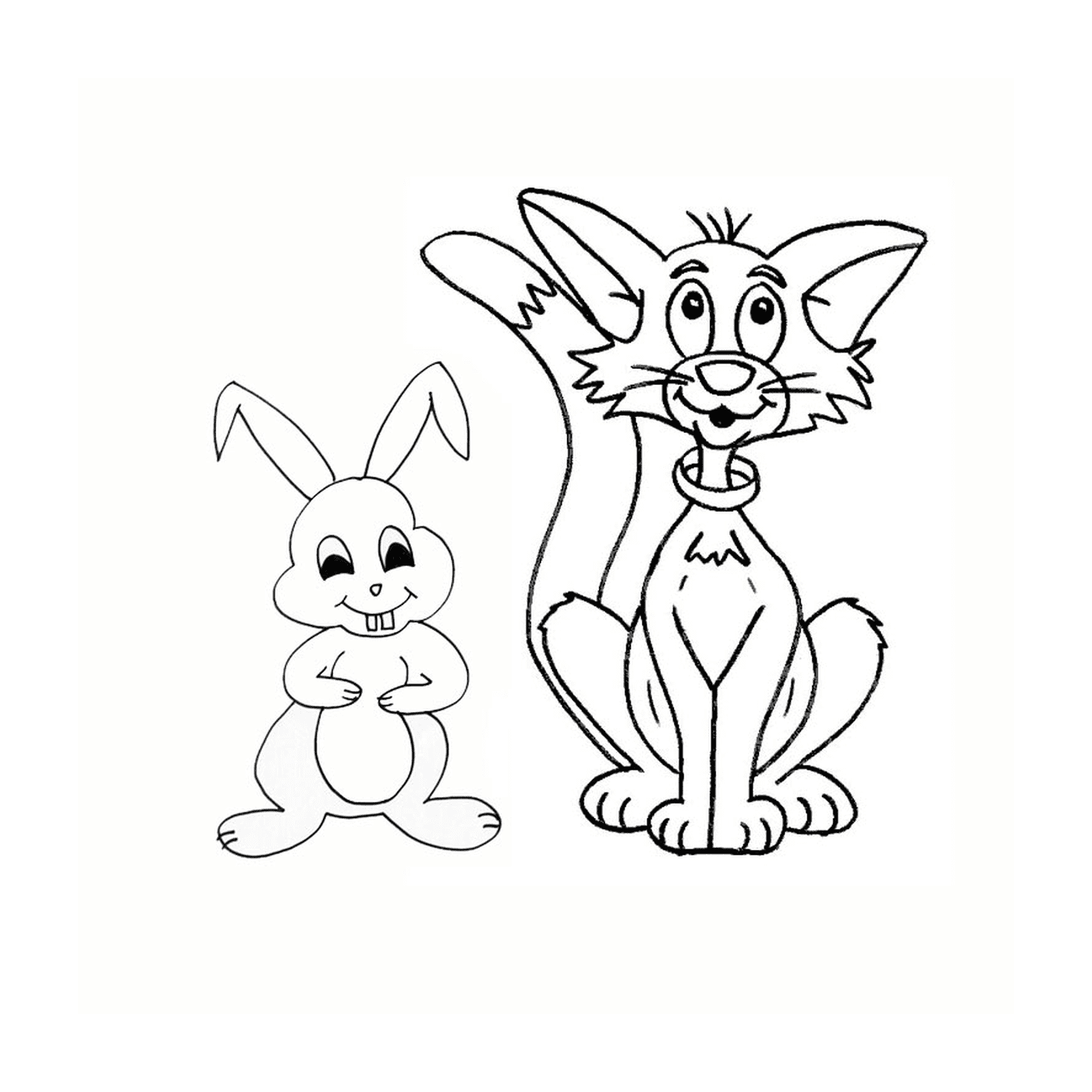  Un gatto e un coniglio disegnati insieme 