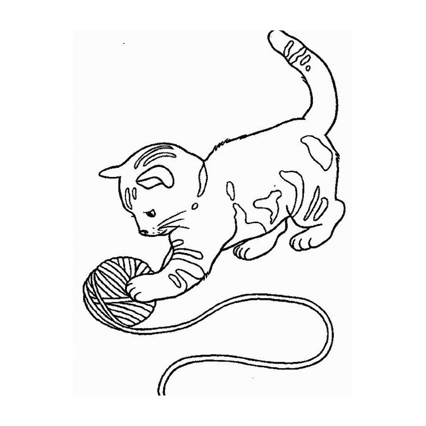  Ein Kätzchen spielt mit einem Ball 