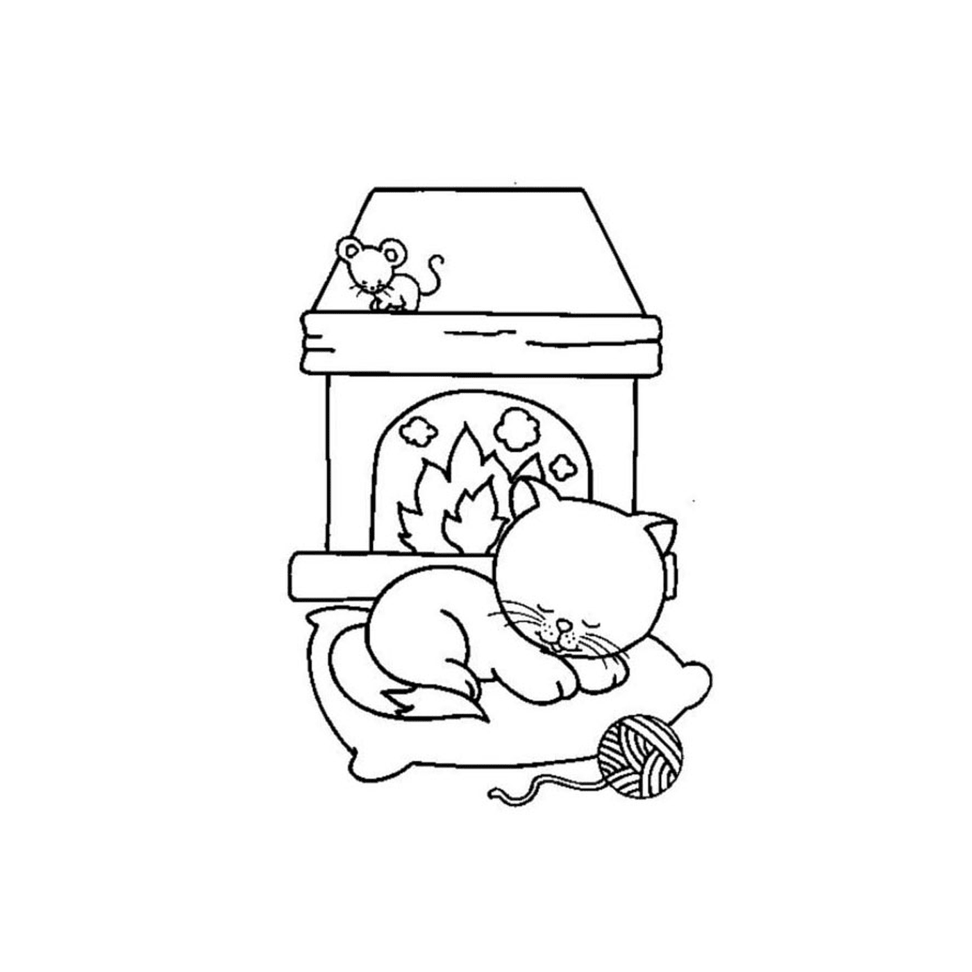  Un gatto che dorme vicino a un topo 