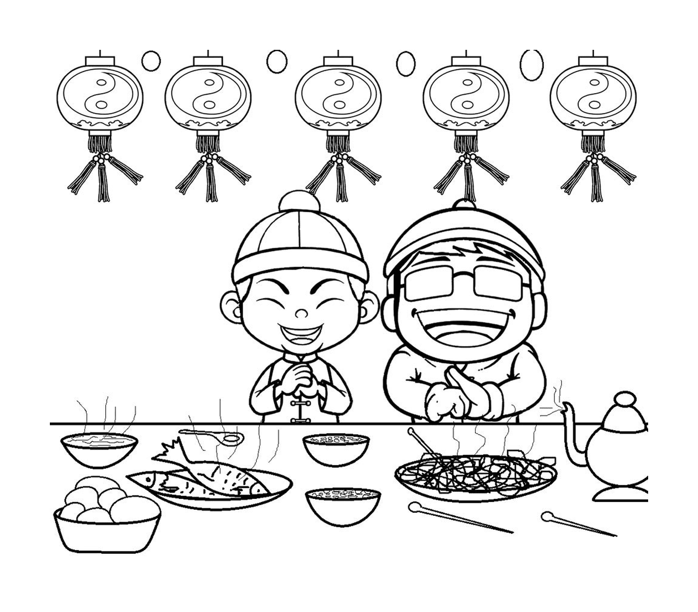  Asiáticos comiendo para el Año Nuevo Chino 