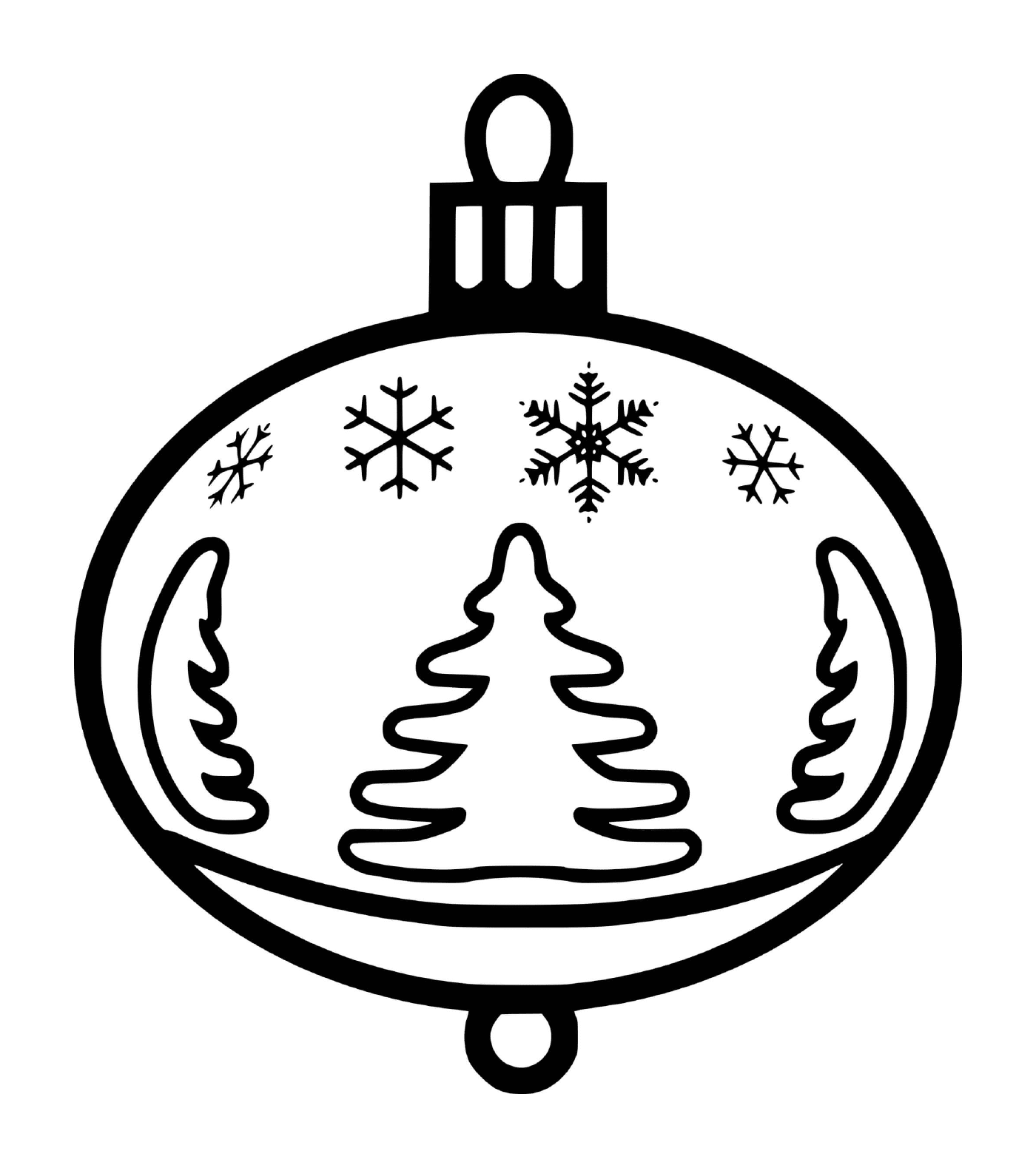  Ein Weihnachtsball mit Schneeflocken und Tannen 